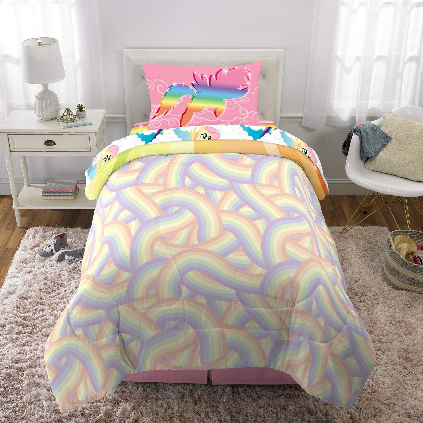 Franco Kids Bedding Super Soft Microfiber Comforter and Sheet Set, 4 Piece Twin Size, Unicorn My Little Pony