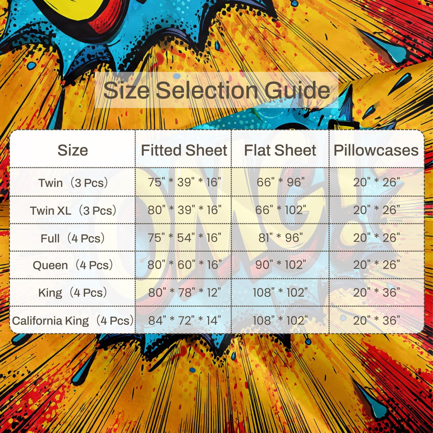 Kids OMG Sheet Set, 4 Pcs Queen Size Pop Art Bed Sheets