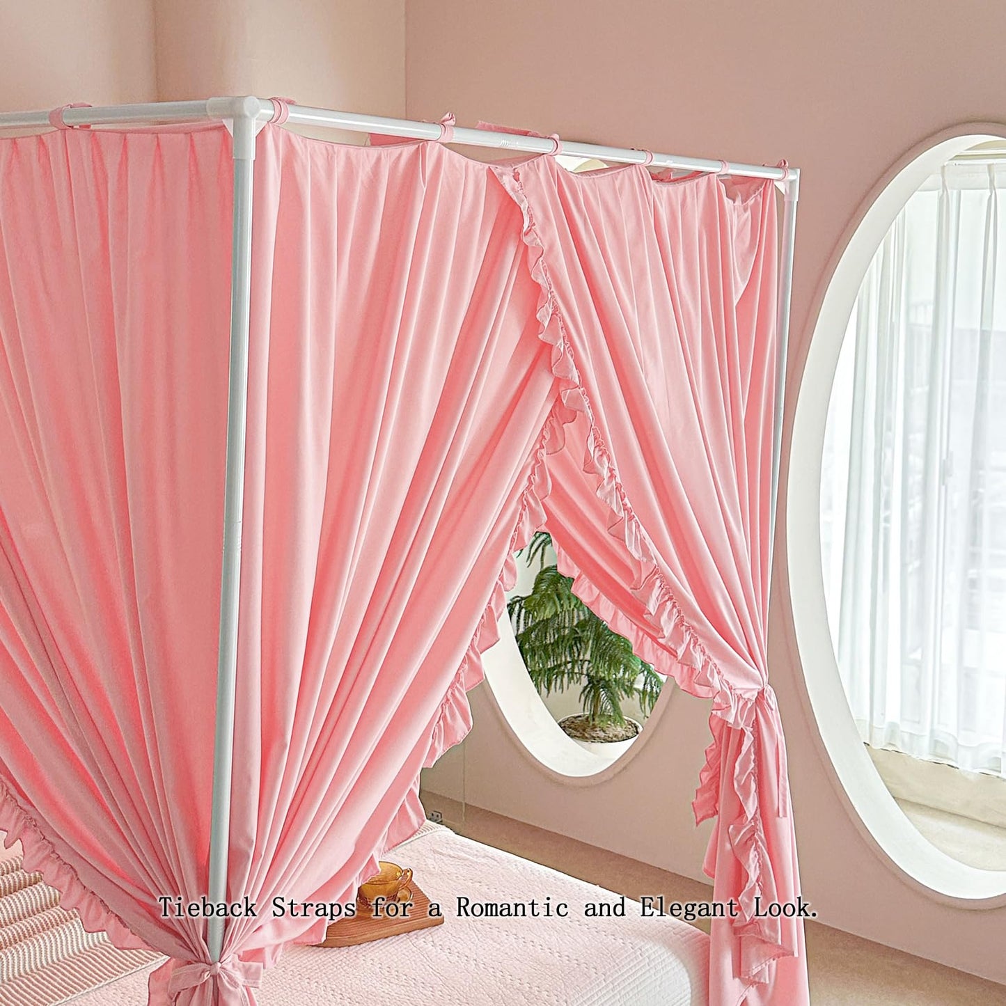 AIKASY Princess Canopy Bed Curtains with Top Ties - Windproof & Lightproof for Girls' Adult Bedroom Decor | Bed Canopy Drapes (King,Pink)