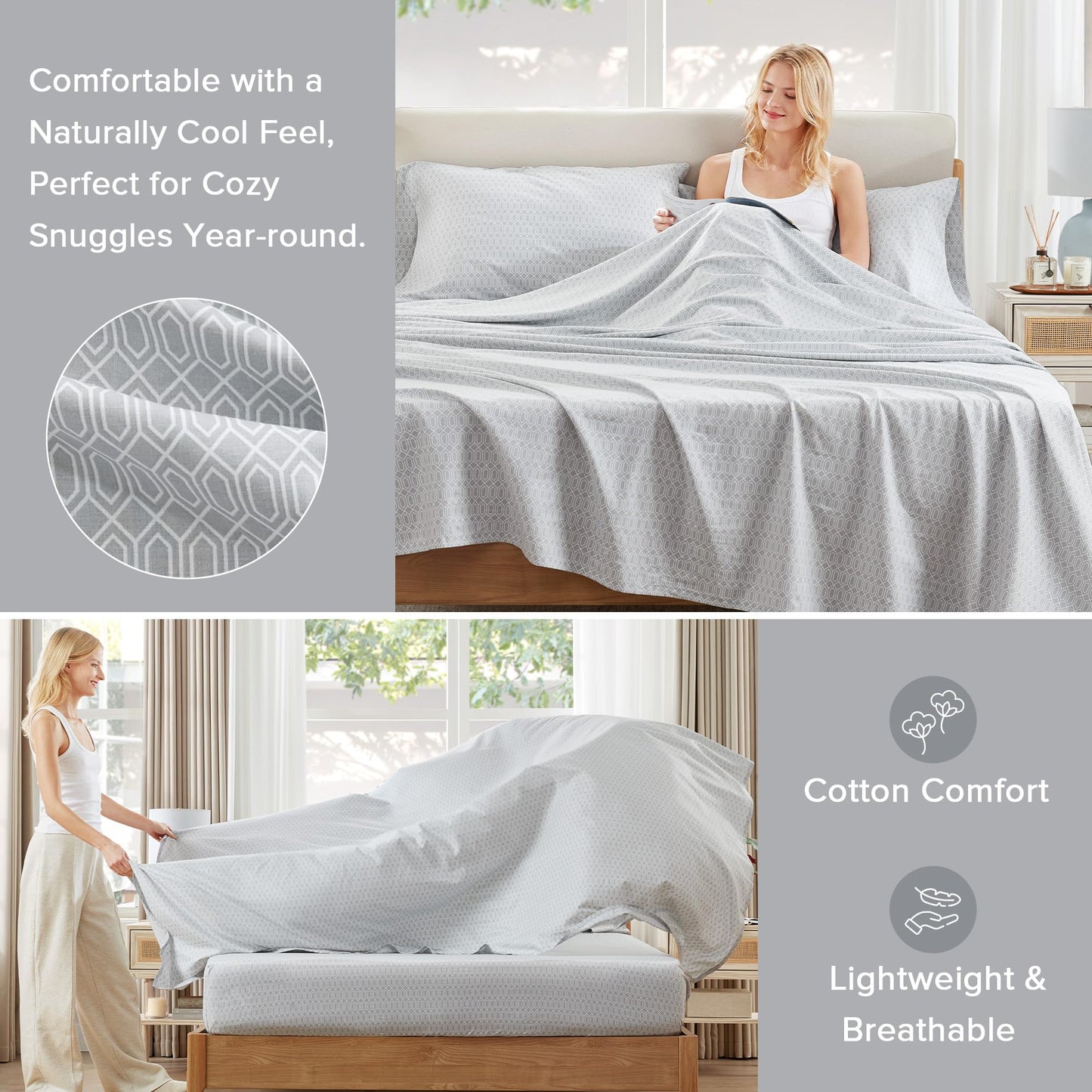 Comfort Spaces 100% Cotton Sheet Set Breathable, Lightweight, Soft with 14" Elastic Pocket Fits up to 16" Mattress, All Season Cozy Bedding, Matching Pillow Case, Cal King Diamond Taupe 4 Piece