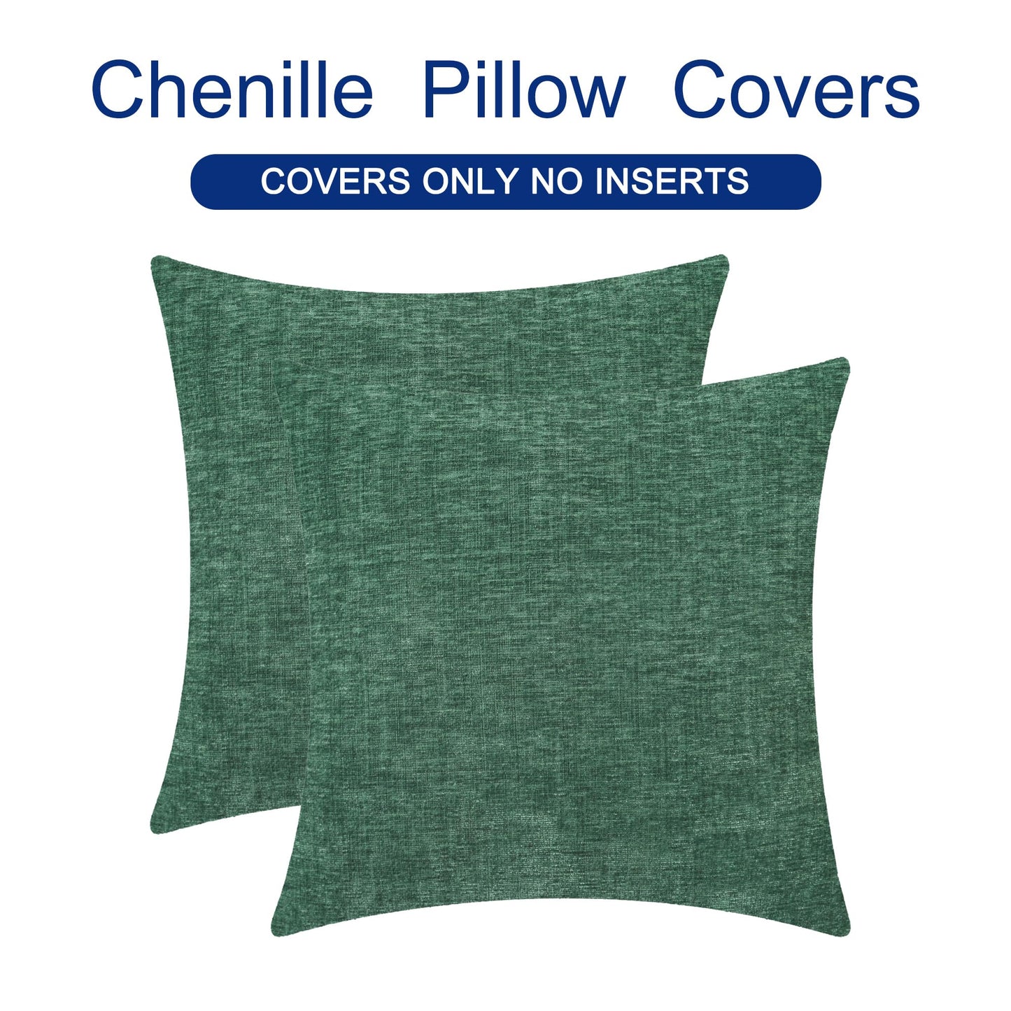 CaliTime Christmas Throw Pillow Covers Decorative 22 X 22 Inches Pack of 2 Cozy Chenille Cushion Cases for Couch Sofa Bed Living Room Home Dark Green