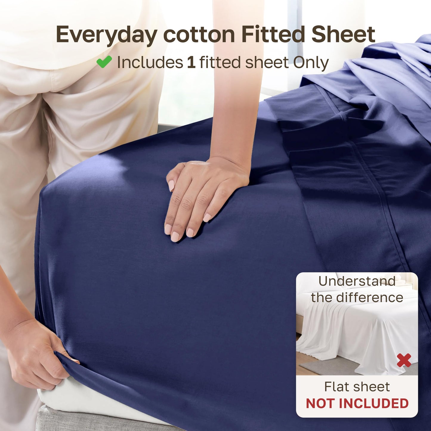 California Design Den Deep Pocket King Fitted Sheet Only, 1 Pc 100% Cotton Fitted Sheet King, No Pop-Off Elastic, Durable Sateen Weave, Soft Fitted Cotton Sheet (Navy Blue)