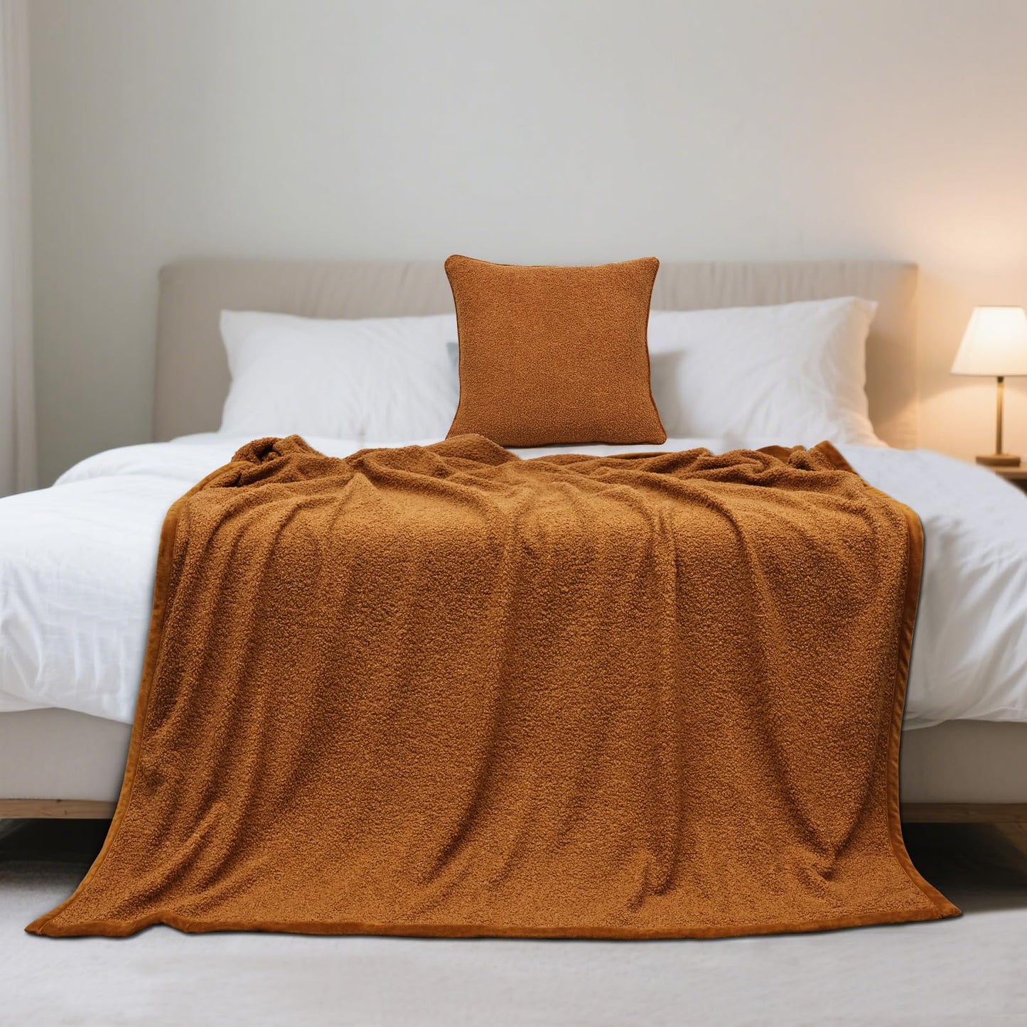 VigorSpring Brown Fall Throw Blanket - 50" x 60" Cozy Teddy Faux Fur Blanket Reversible Plush Blankets for Couch Sofa Bed Decor