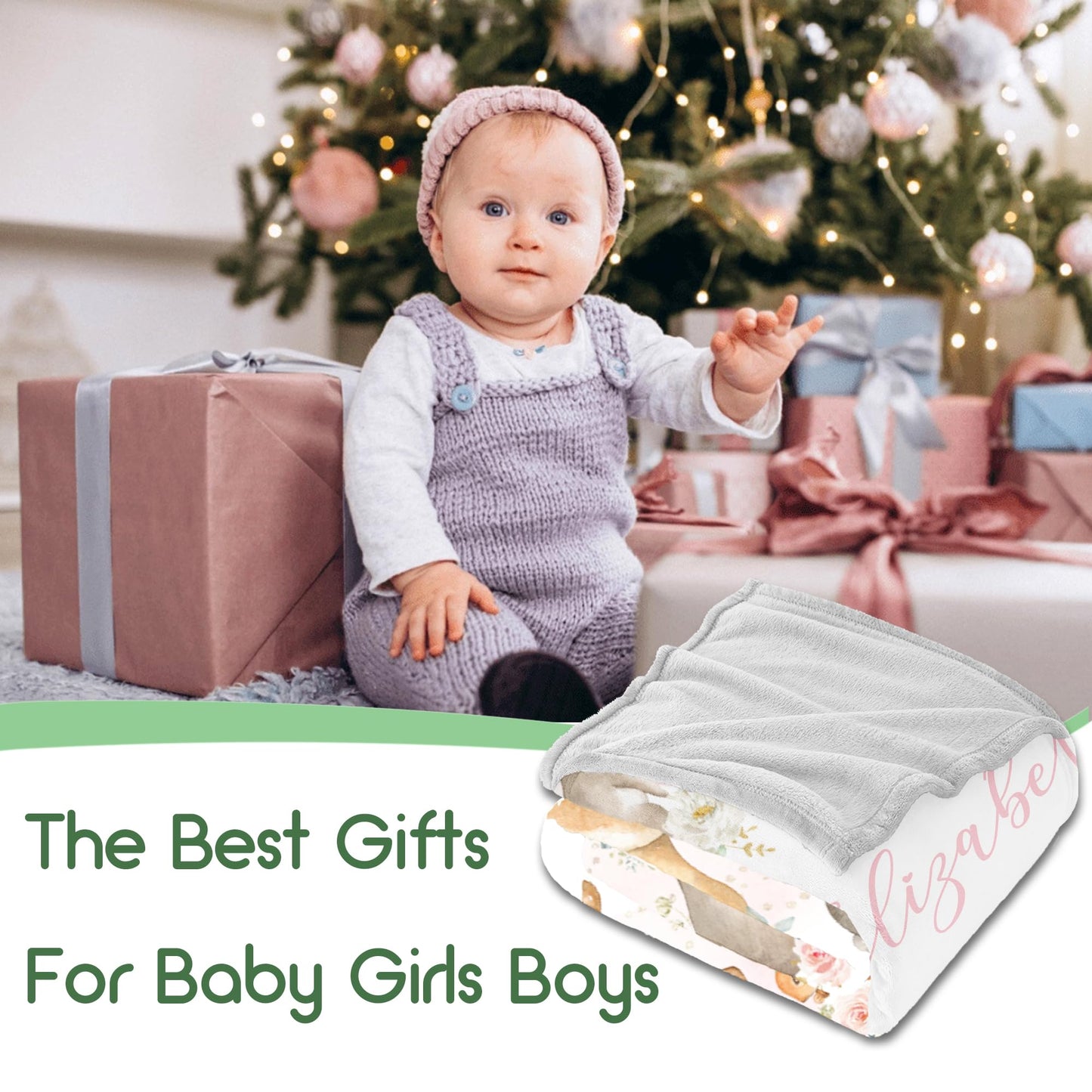 Personalized Baby Blankets for Girls, Custom Baby Girl Gifts Blanket with Name, Soft Throw Blankets, Receiving Newborn Blanket, Customized Babies Shower Christmas Birthday Gifts