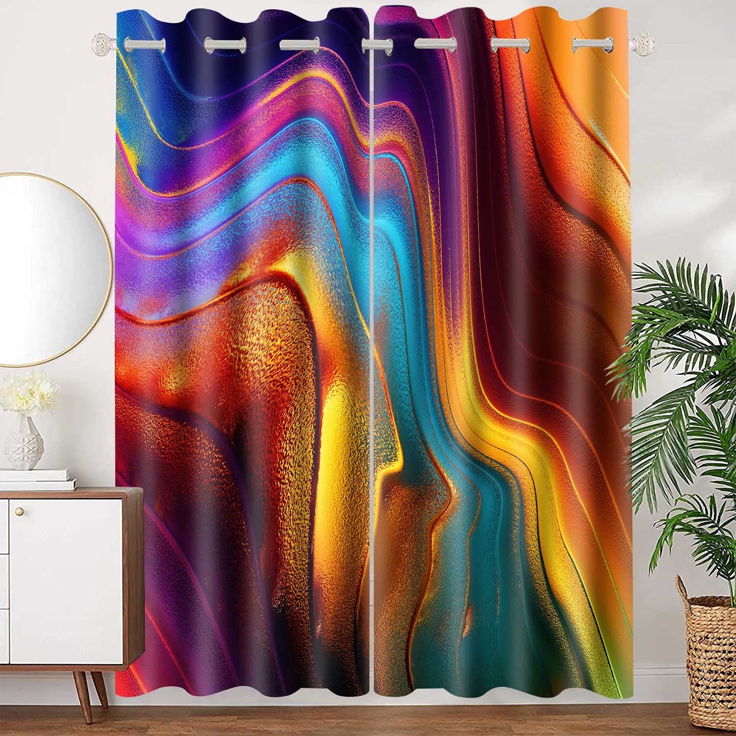 MIZSYE Colourful Fluid Curtains Modern Art Theme Abstract Blackout Drapes Nordic Design Stained Rainbow Glass Fluid Window Drapes for Bedroom Living Room Guest Room 2Panel 42x84inch CLOKMS0181