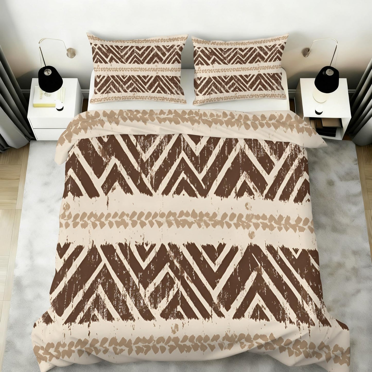 ZAOMIR Geometric Aztec Duvet Cover Twin Size, Boho Aztec Bedding Set 3 Piece, Bohemian Striped Patterned Comforter Cover with Zipper Soft Microfiber, 2 Pillowcases