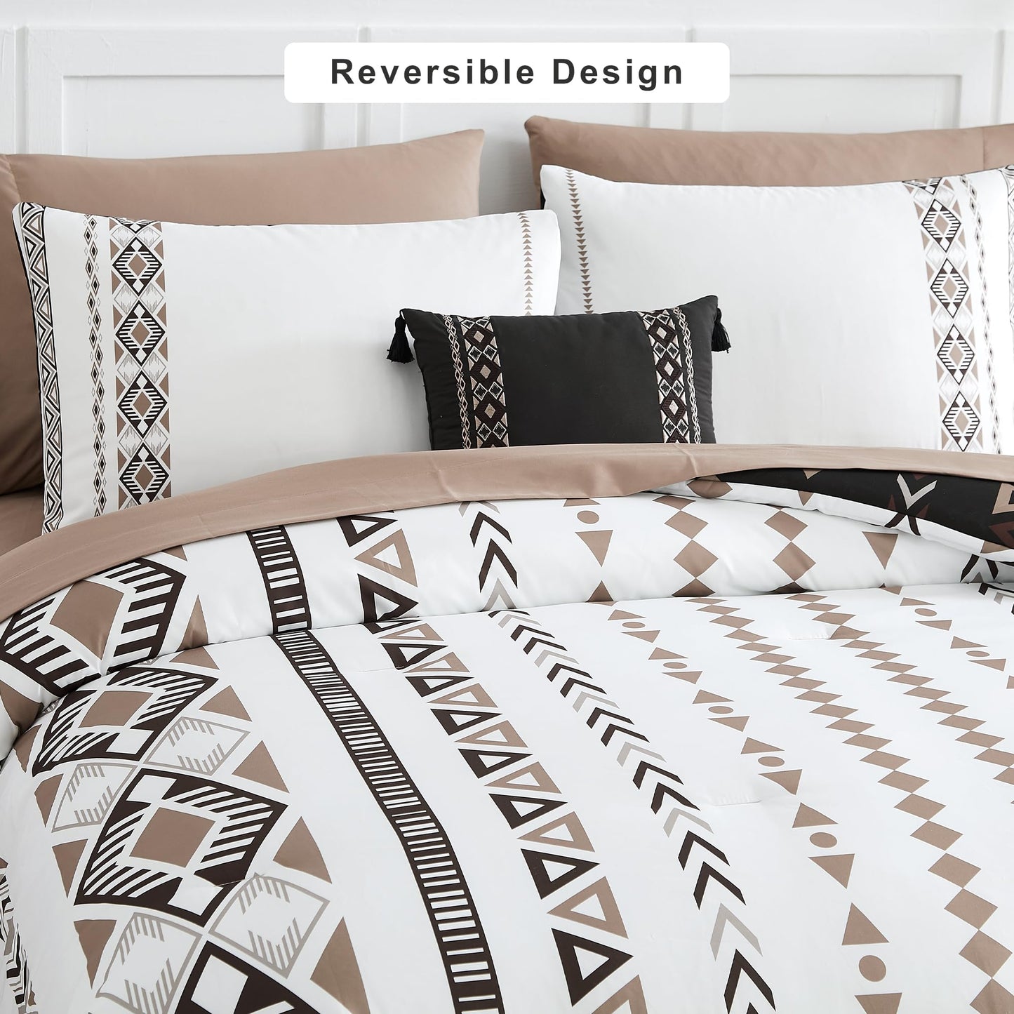 Geniospin Queen Comforter Set - 7 Pieces Reversible Bedding Set, Western Bed in A Bag, Lightweight Soft Aztec Bedding, All Season Bed Comforter Set with Sheets, Pillowcases & Shams