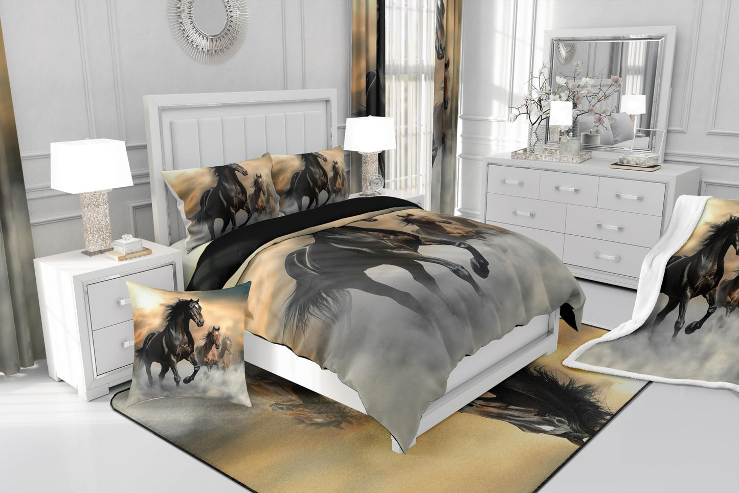 Erosebridal 3Pcs Horse Bedding Set King Size Bedding Duvet Cover Horse Printed Quilt Cover 3D Animal Printed Quilt Cover for Adult Teens Kids Comforter Cover Soft Lightweight Duvet Cover Set