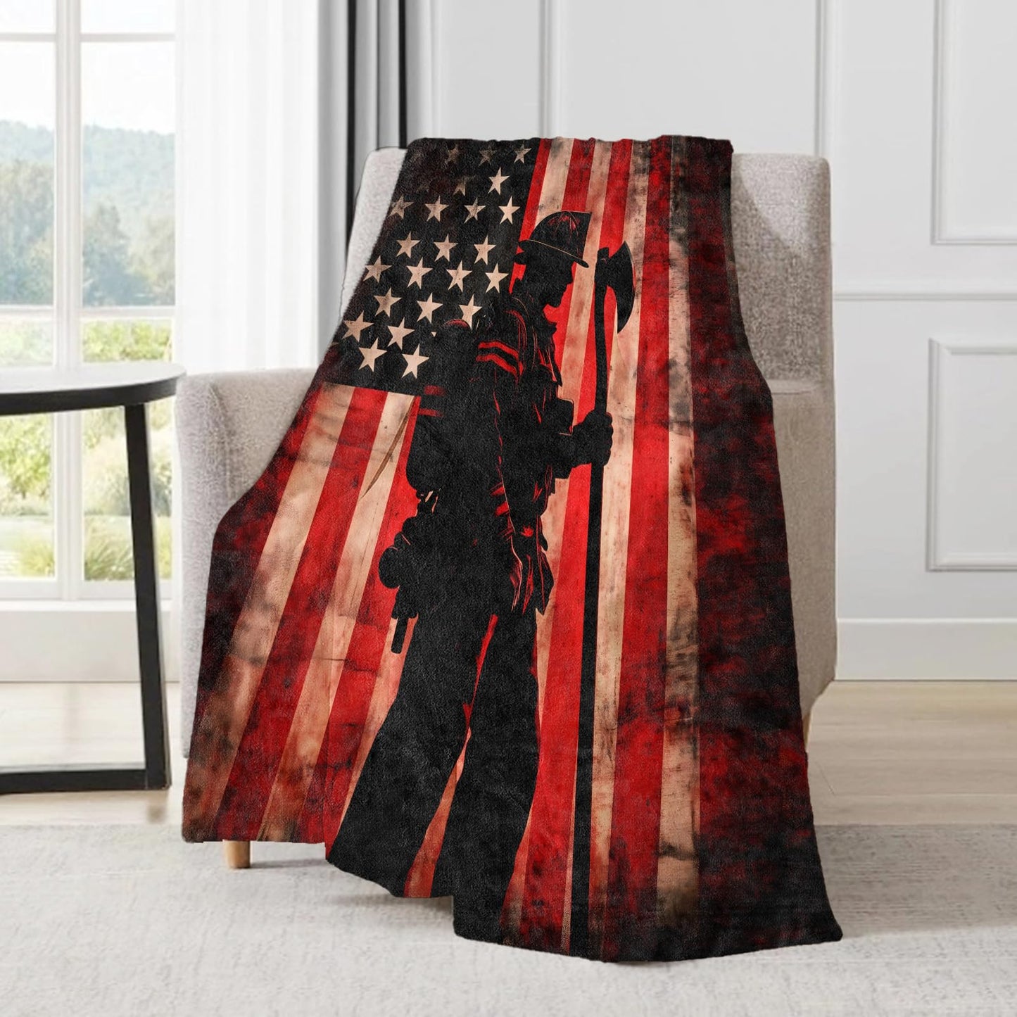 ainori Patriotic Firefighter Blanket - American Flag and Heroic Silhouette Fleece Throw,Gifts for Adult, Soft & Warm,Lightweight, for Modern Decor, Honoring First Responders,Room Home Accents 50x60in