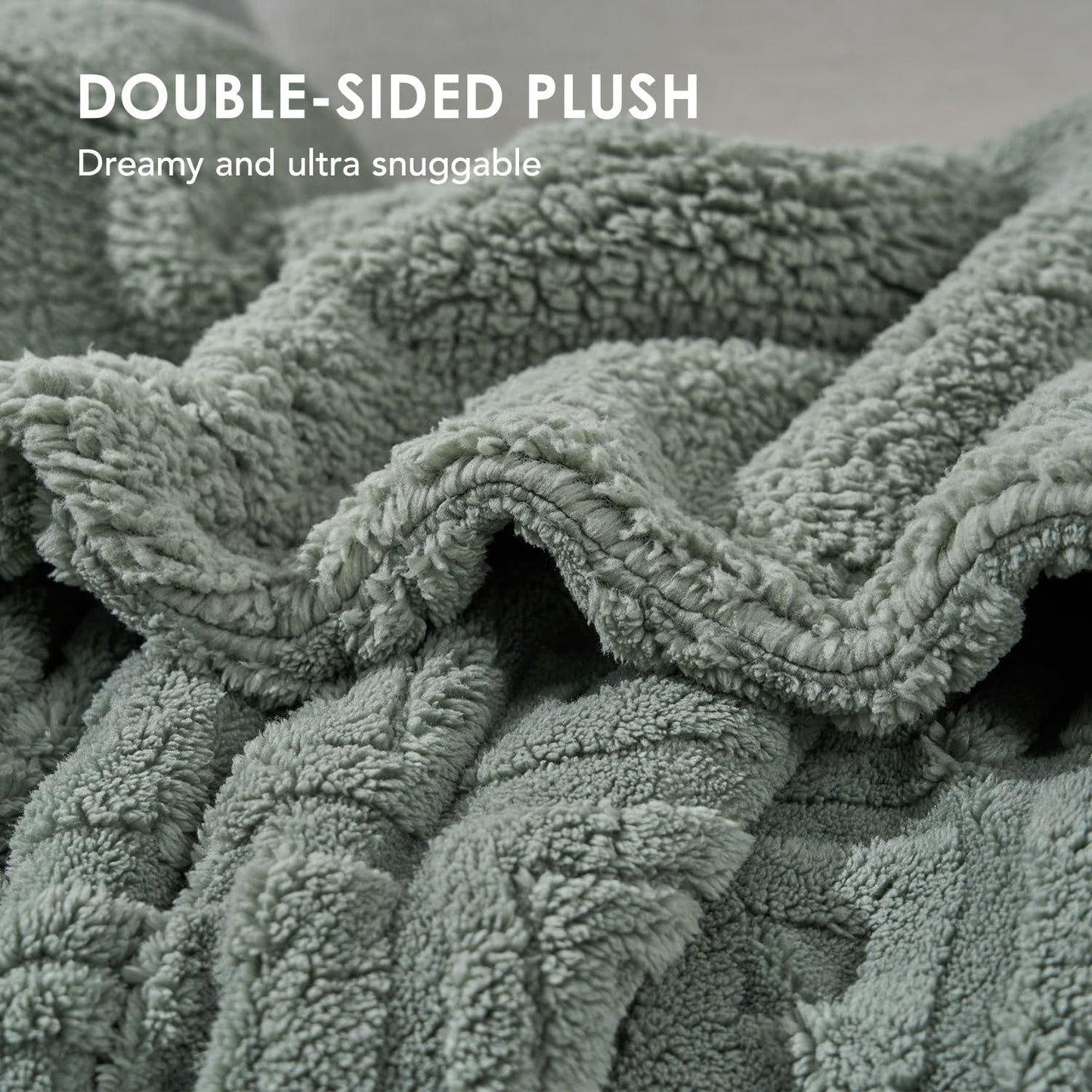EverGrace Jacquard Boho Sherpa Fleece Throw Blanket for Couch, Super Soft Cozy Fuzzy Plush Blankets for Winter, Reversible Thick Warm Blanket for Bed, Sofa, Living Room, Sage Green, 50" x 60"