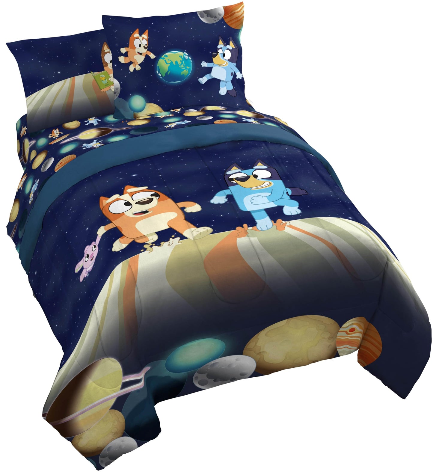 Jay Franco Kids Comforter Set Includes Sheets and Pillow Covers - Soft and Cozy Bed Set for Stylish Room Decor, Blue - Bluey & Bingo, 7 Piece Queen