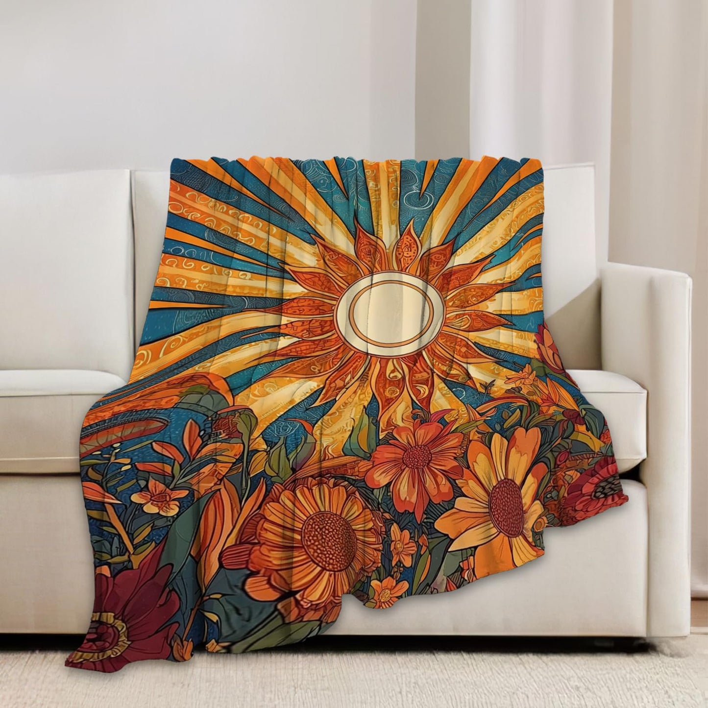 Sunflower Blanket Boho Sunrise Floral Throw Blankets Gifts for Girls Boys Kids Sunflower Lovers Soft Cozy Fleece Plush for Couch Sofa Bed 50"x40"