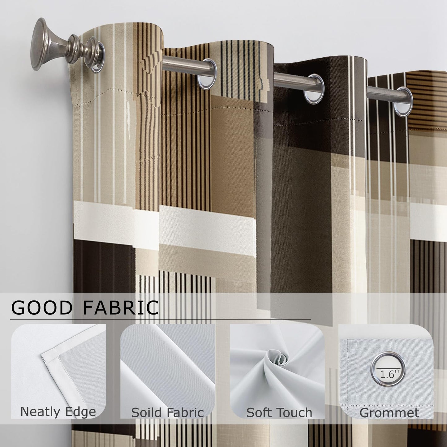 Solvivae Geometric Curtains 63 Inch Length, Modern Abstract Brown Taupe Beige Blackout Curtains for Bedroom Living Room, Room Darkening Thermal Insulated Grommet Drapes, Patterned Window Treatments
