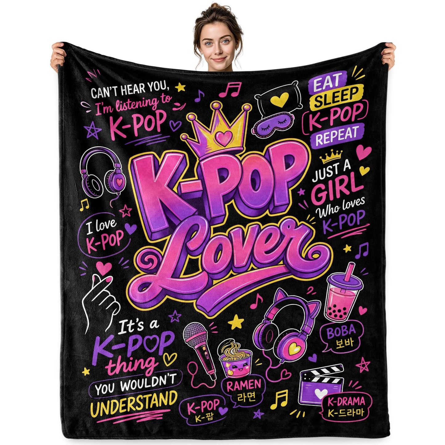 Jekeno Kpop Blanket for Girls Teens Flannel Throw Blanket Cute K pop Lover Gifts Cozy Fleece Blanket Soft Bed Couch Decorative Cover Travel Bedding Kpop Gifts