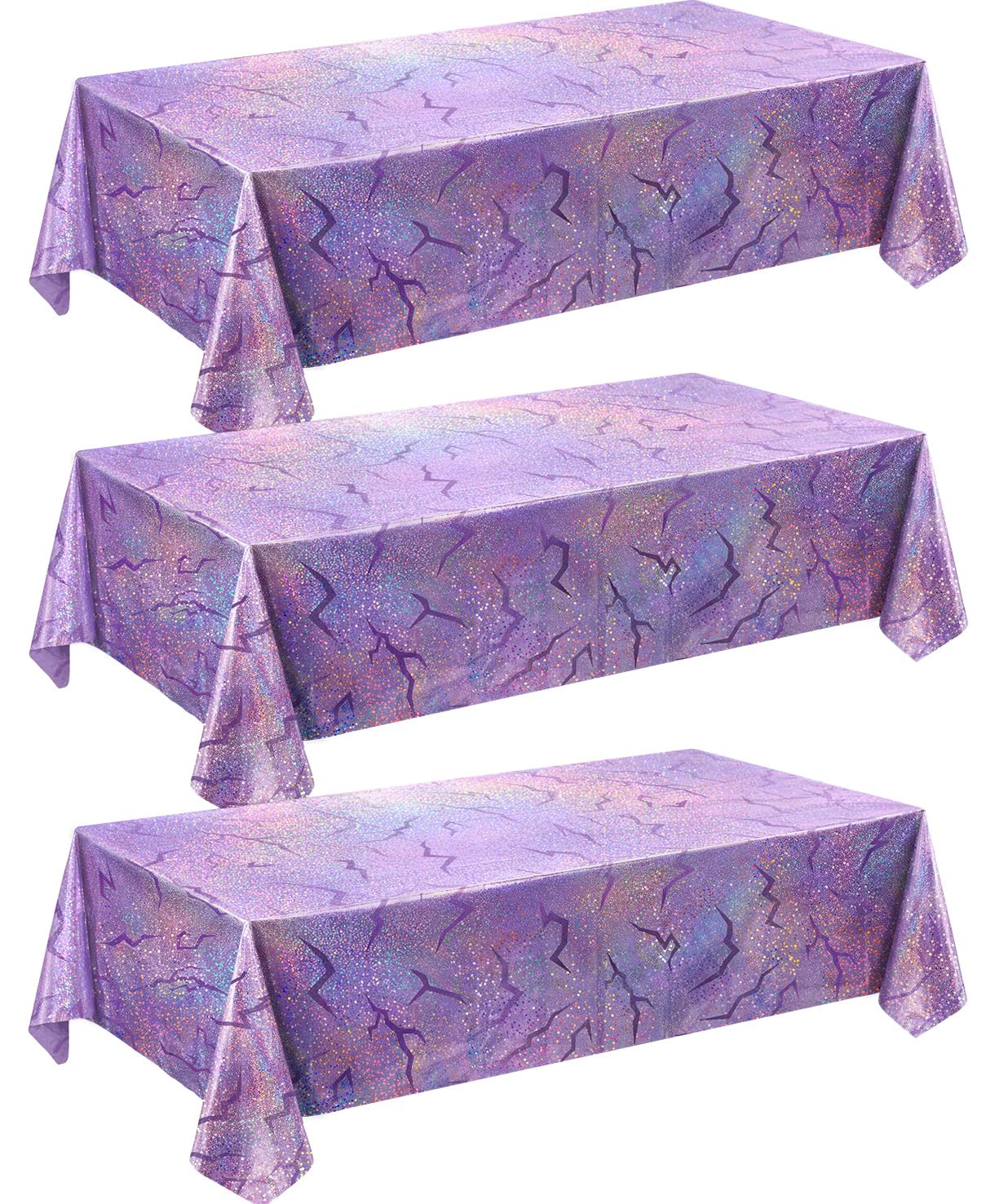 LHFYACI K-Style Birthday Decorations, Holographic Laser Tablecloth, 3 Pack Purple Shiny Lightning Disposable Table Covers for Birthday, Bridal Shower, Bachelorette, Disco Party, 54x108 Inch