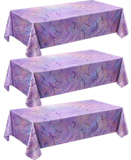 LHFYACI K-Style Birthday Decorations, Holographic Laser Tablecloth, 3 Pack Purple Shiny Lightning Disposable Table Covers for Birthday, Bridal Shower, Bachelorette, Disco Party, 54x108 Inch