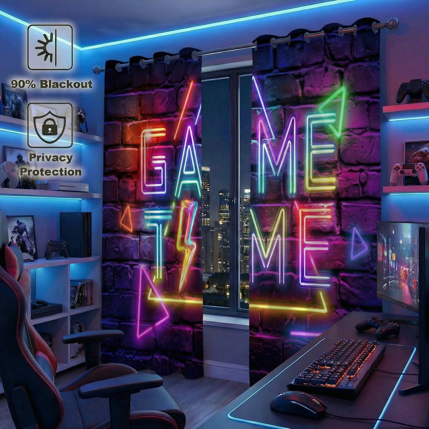 Gaming Blackout Curtains for Boys room, Kids Gamer Bedroom Drapes 42W x 45L