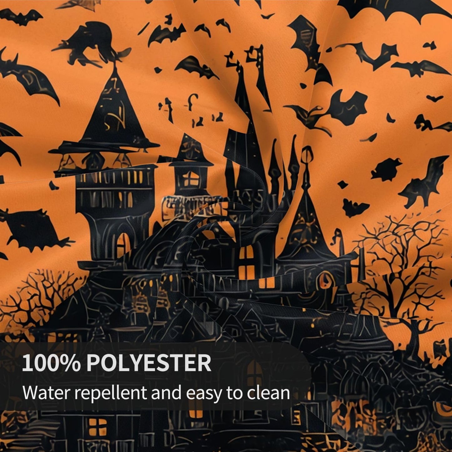 Halloween Haunted House Round Tablecloth 60 Inch, Bats Decorations Round Table Cloth for Halloween Holiday Picnic Party Kitchen/Home Dining Decor