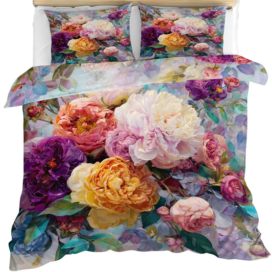 ZAMODE Vintage Floral Comforter Cover King Size 104" x 90", Boho Floral Duvet Cover, Chinoiserie Flower Botanical Bedding Set with 2 Pillowcases