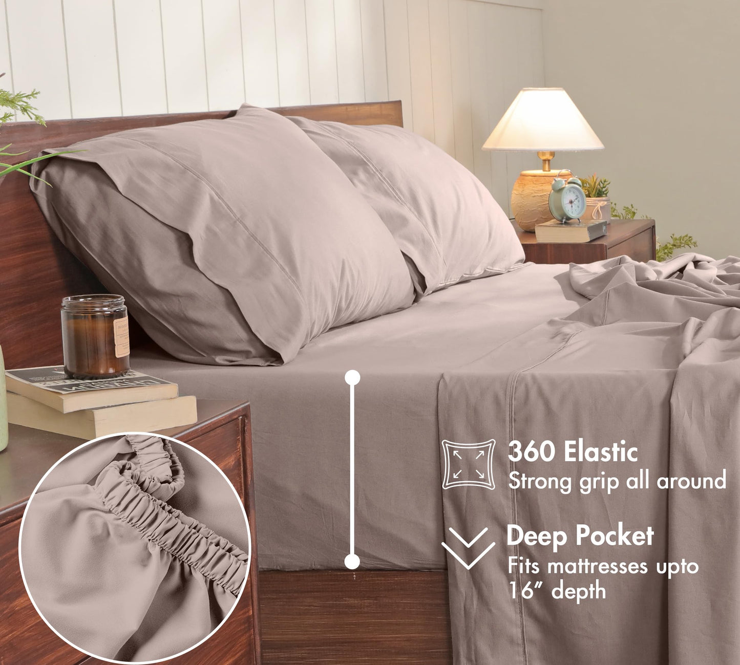 RUVANTI 100% Cotton Percale Sheets Full Size – Crisp Cooling Bed Sheets for Hot Sleepers, Deep Pocket 16”, Soft Breathable & Durable Hotel-Style 4 Piece Set, Warm Mocha