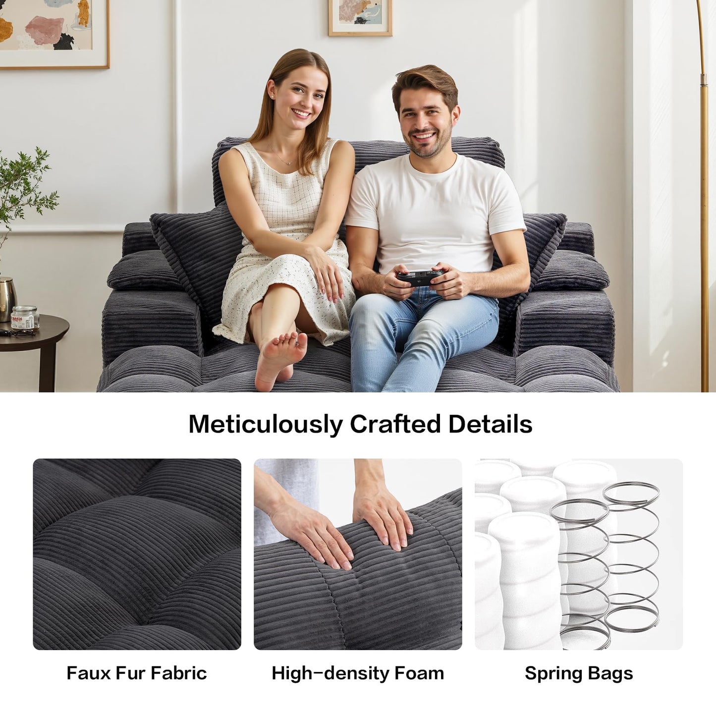 spanspace Chaise Lounge Chair Indoor, Oversized Sleeper Sofa Couch Bed with Removable Armrest Pads, Boneless Couch for Living Room, Bedroom