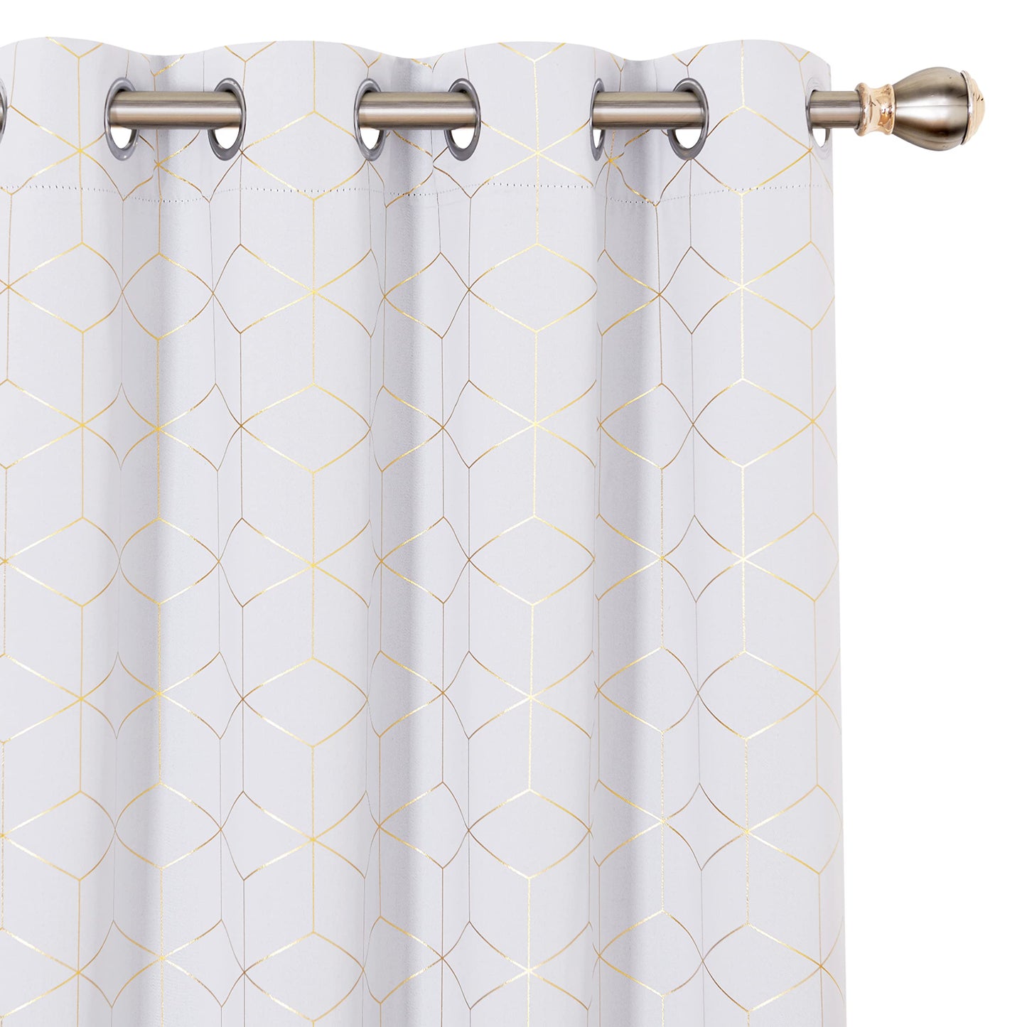 Deconovo Grommet Blackout Curtains, Room Darkening Gold Diamond Drapes, 2 Panels, White, 52W x 84L Inch, for Bedroom and Living Room