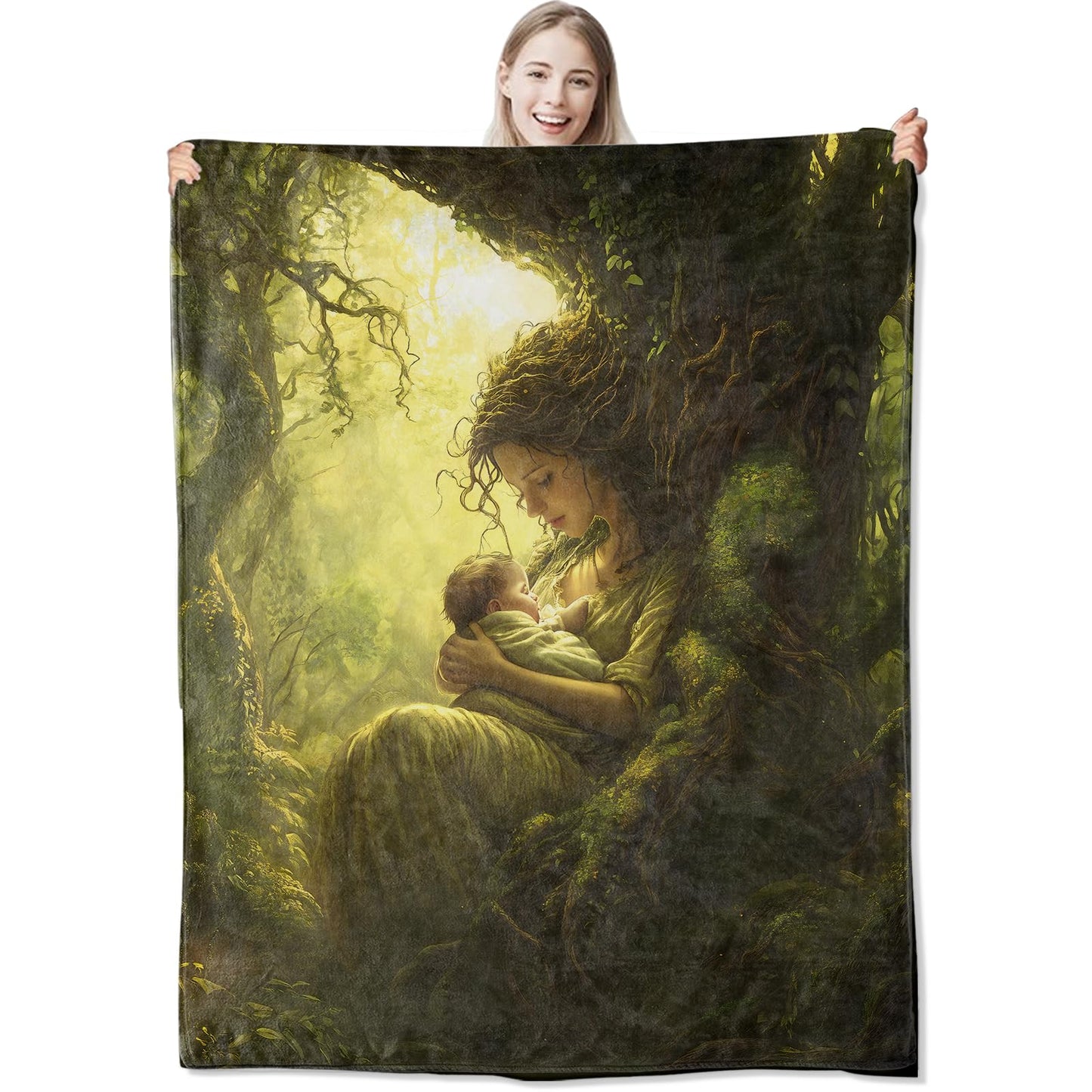 CUEBOS Tree of Life Flannel Throw Blanket 50x60 Inch, Enchanted Forest Earth Mother Scene Blankets Soft Cozy Fleece Throws for Women Nature Lover Bed Sofa Dorm Living Room Home Decor Gifts