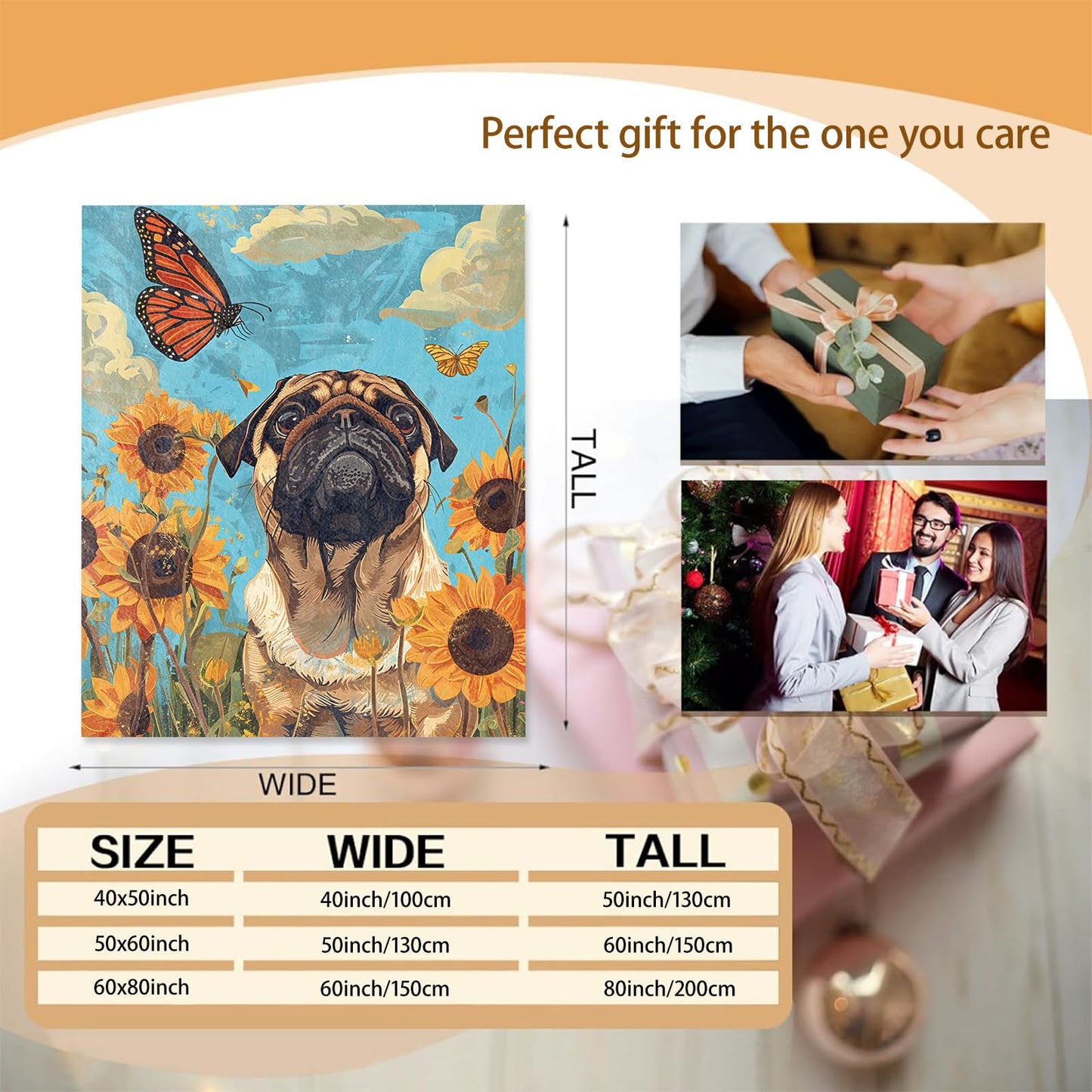 Pug Dog Theme Blanket Gifts for Women Girls, Soft Warm Lightweight Flannel Throw Blankets for Living Room Home Sofa Travel Decor 50" x 60"