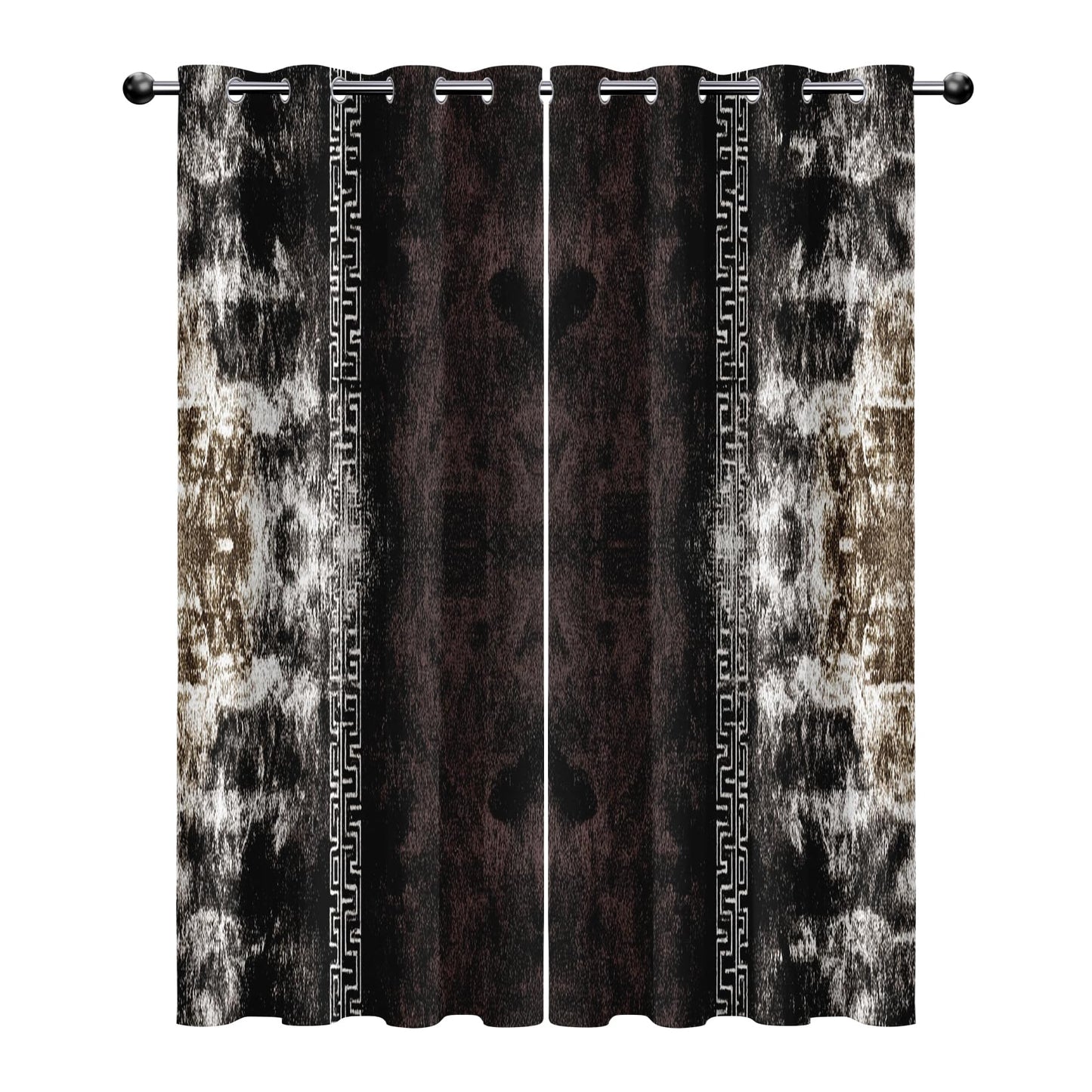 Aquailis Abstract Curtains Blackout for Living Room, Brown Black Modern Luxury Greek Key Bedroom Curtains 63 Inches Long, Thermal Insulated Room Darkening Grommet Patterned Drapes for Windows