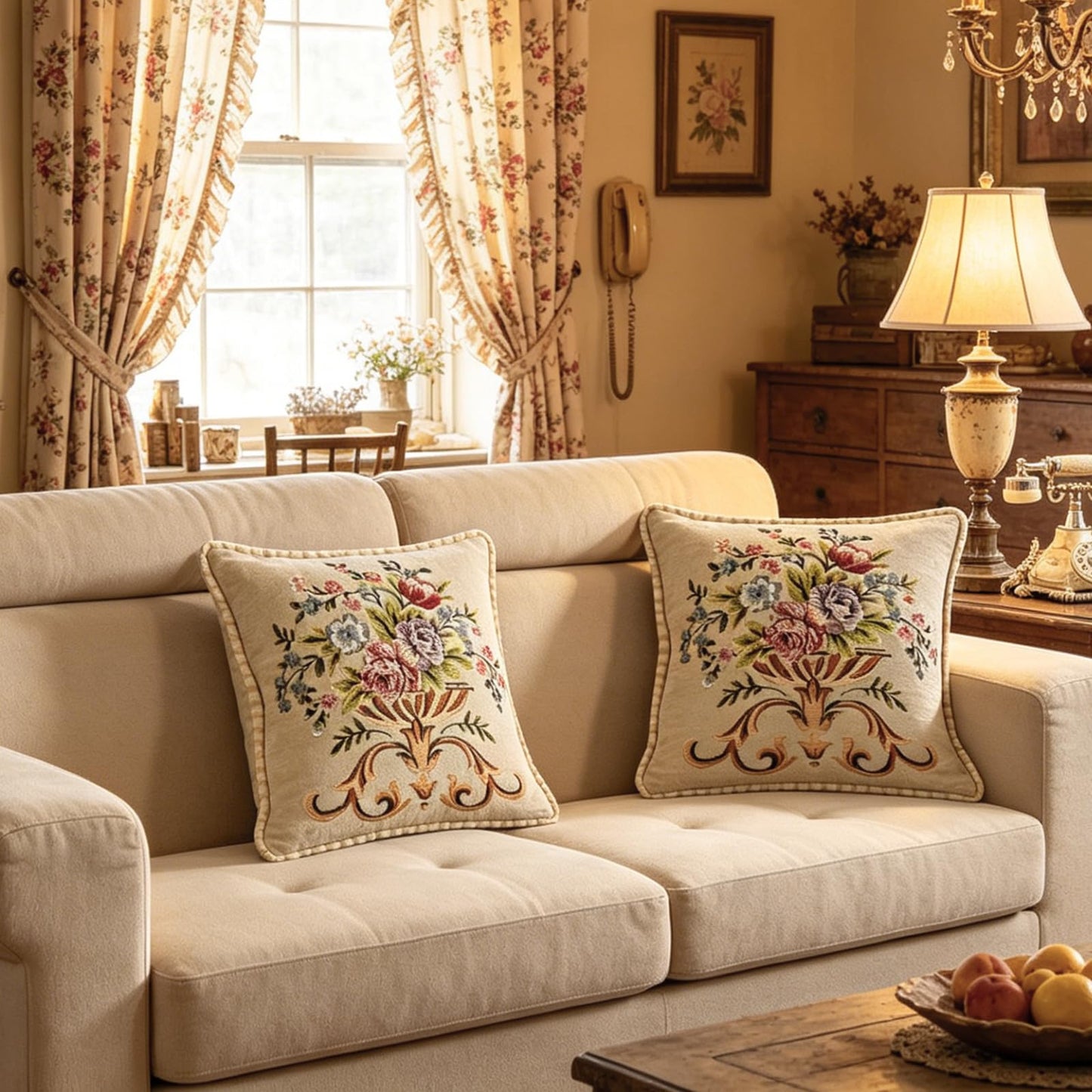 Qupace Set of 2 Beige Vintage Throw Pillows Covers 18x18in