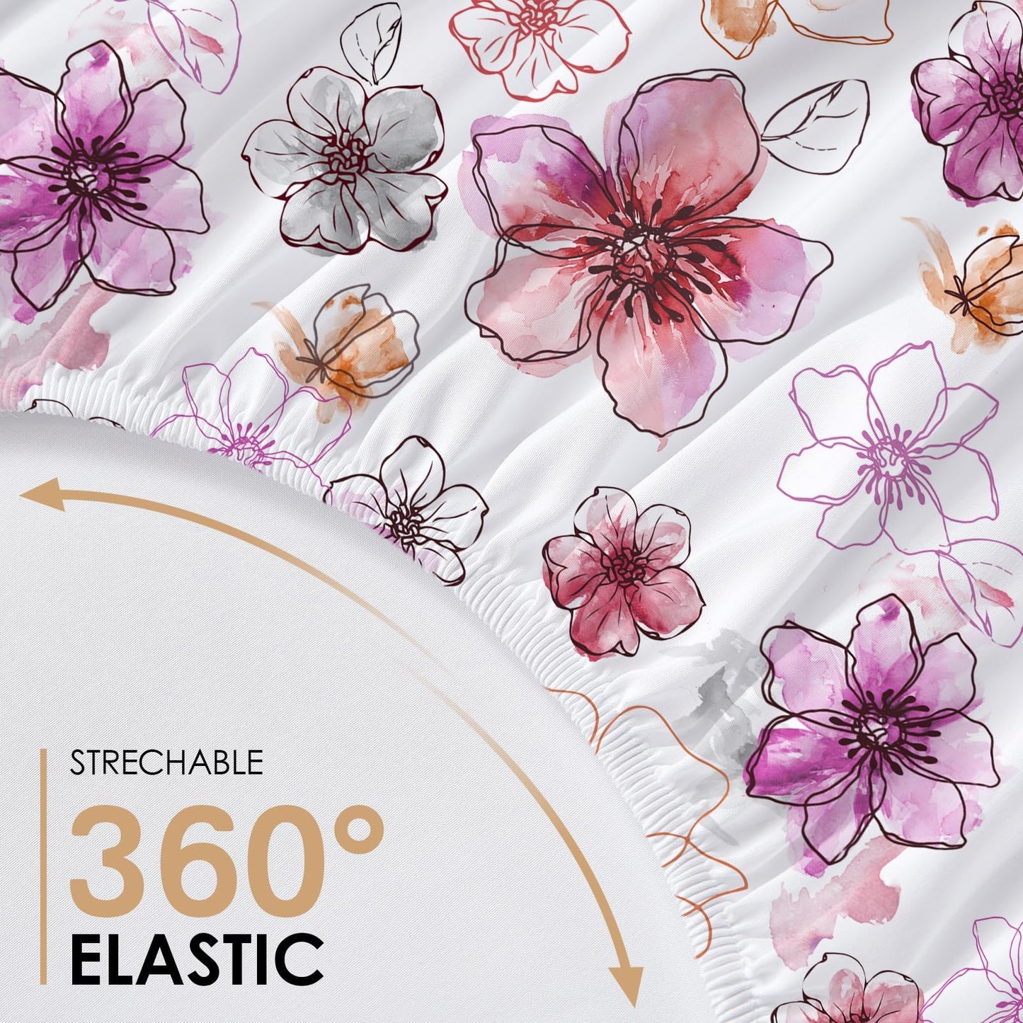 YIYEA Floral Fitted Sheet Only, Premium Double Brushed Microfiber Deep Pocket Fitted Sheet Queen Size, Ultra Soft Fitted Bottom Sheet, Shrinkage, Fade Resistant, Queen