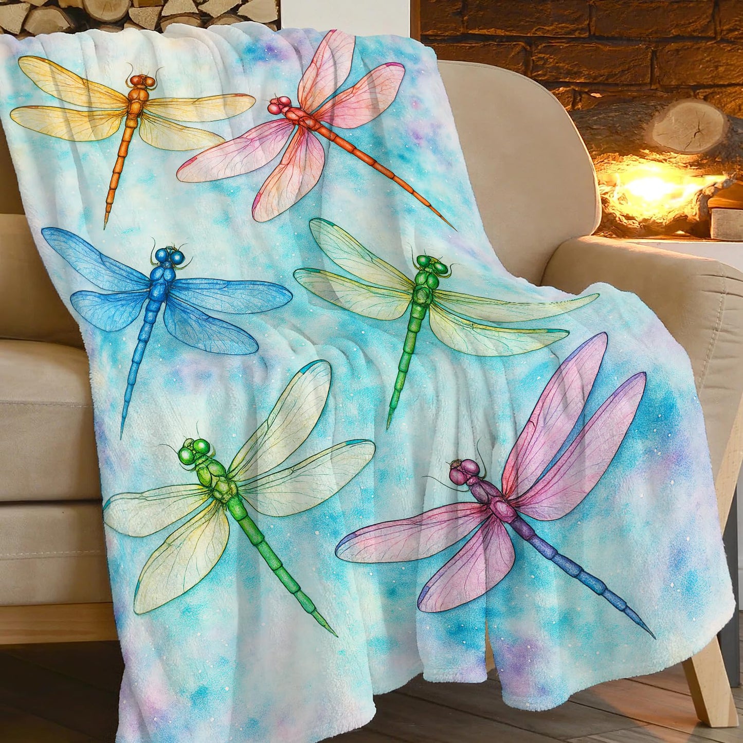 Dragonfly Blanket Dragonflies Theme Throw Blanket Soft Cozy Fleece Fuzzy Plush Flannel Blankets Gifts for Women Girls Adults Kids 50"X40"