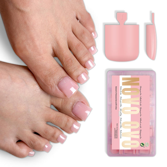 NOVO OVO Baby Pink Square Toe Nail Tips - 240Pcs Soft Gel Press on Toenails, Pure Color Light Pink Full Cover Fake Nails for Pedicure, PMMA Acrylic False Toe Nails Extension Kit (15 Sizes, Wide Fit)