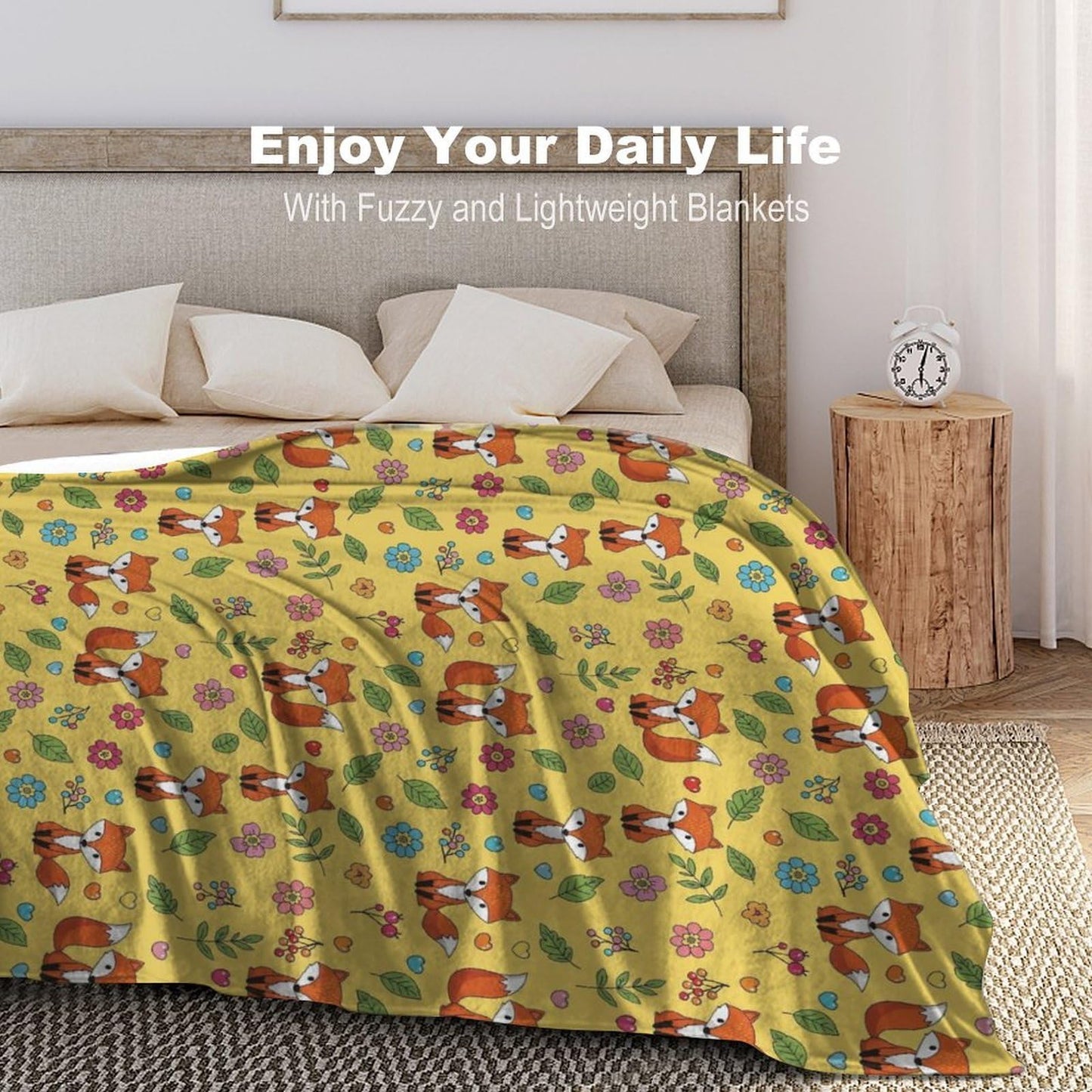Soft Air Conditioned Blanket, Home Decor Cozy Warm Blanket for Bed, Sofa and Couch Compatible with Cute Fox Floral