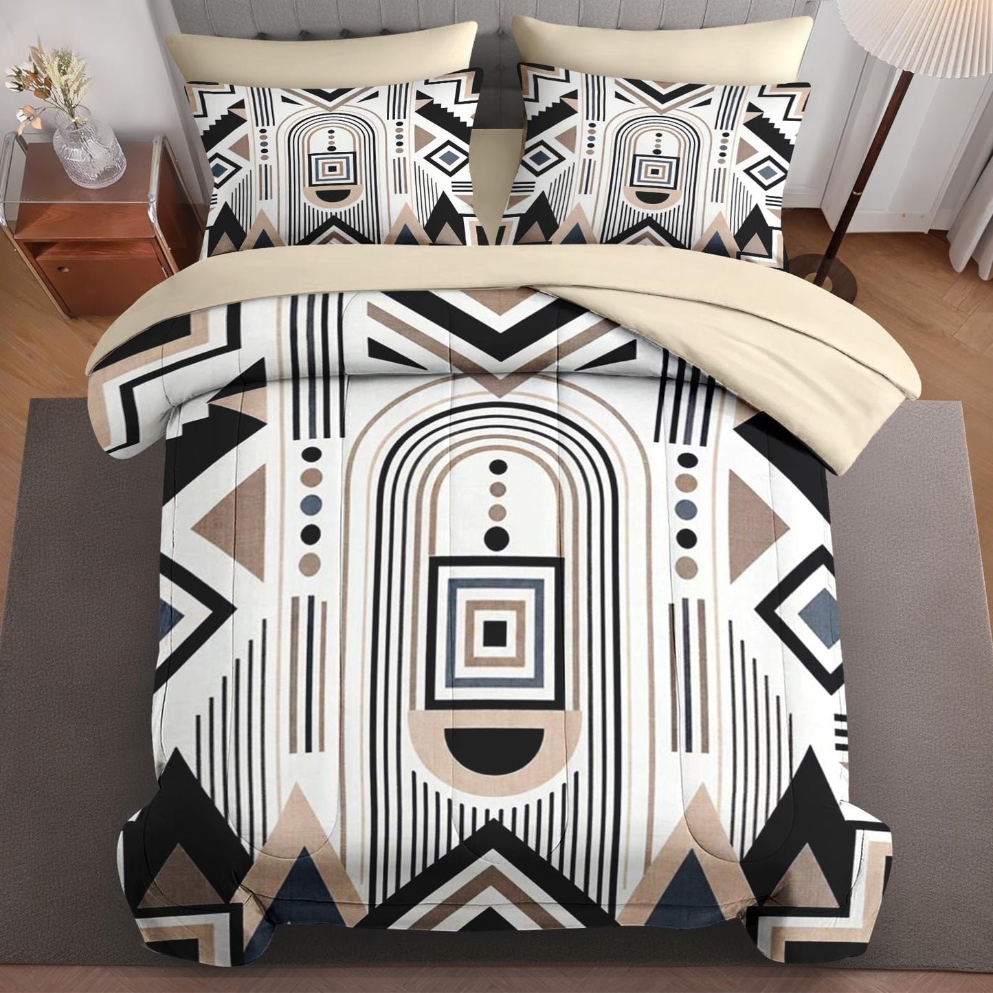 Boewywh Comforter Set Twin Size Geometric Aztec Southwestern 7 Pcs, Bedding for Kids and Adults, Boho Modern Bed Sheet Sets with Fitted Sheet 2 Pillowcases & 2 Shams for Bedroom Bed Decor