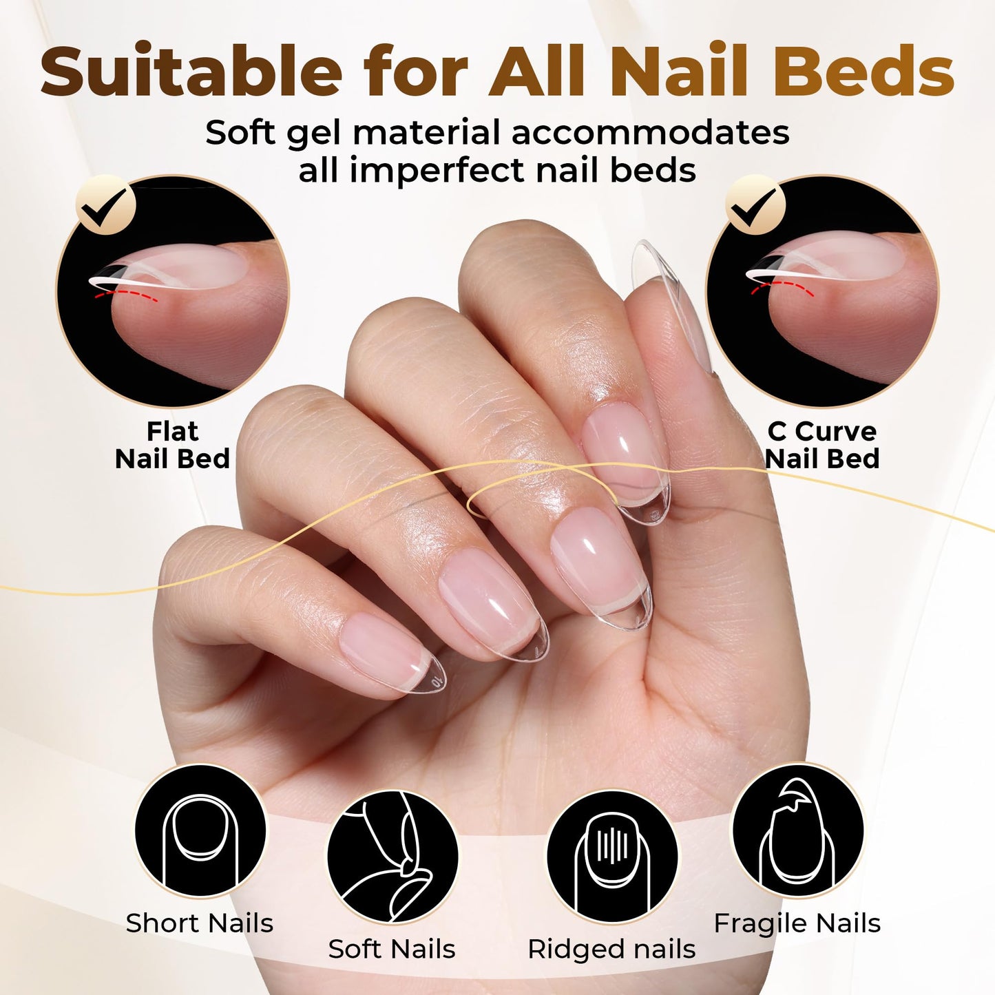 UNA GELLA Short Oval Almond Fake Nails 504pcs Press on Nails Pre-shape Short Almond Round Gel Nail Tips for Full Cover Acrylic False Nails For Nail Extension Home DIY Salon 12 Sizes False Gelly Tips