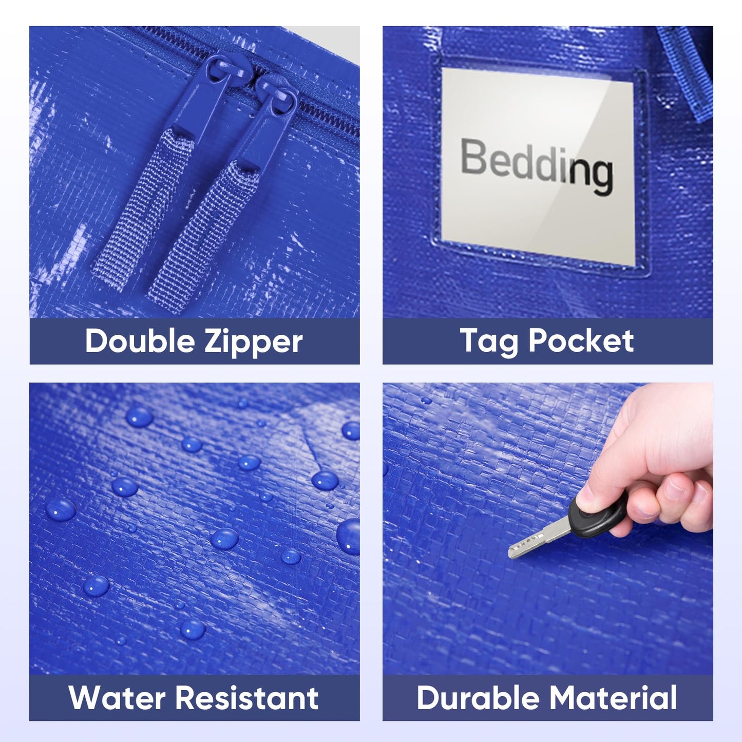 TICONN 6 Pack Extra Large Moving Bags Heavy Duty with Zippers & Carrying Handles, Durable Storage Bags Moving Boxes for Closet Organizers and Storage (6 Pack, Blue)
