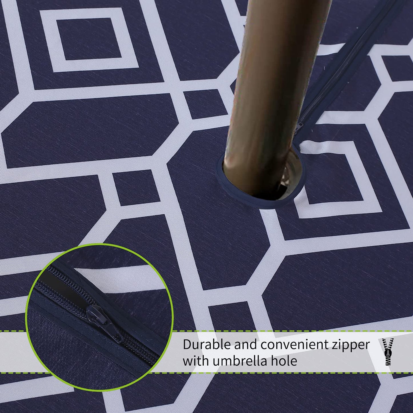 LUSHVIDA Moroccan Outdoor Tablecloth with Umbrella Hole and Zipper, 60 x 84 Inch Navy, Rectangle Waterproof Wrinkle Free Table Cloth Decorative Fabric Washable Table Cover for Patio, Party, Picnic