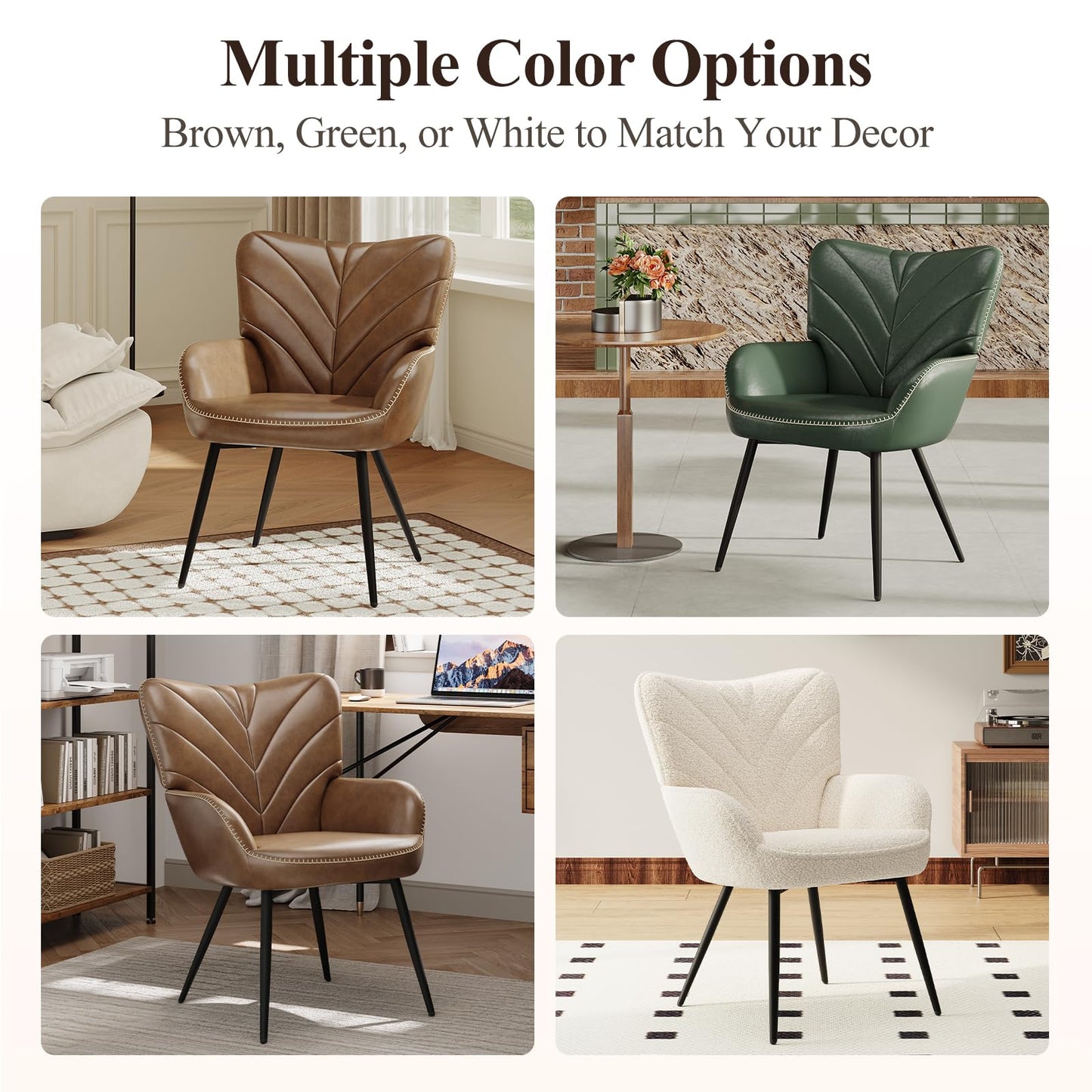 MALOL Modern Mid-Century Faux Leather Accent Chair, Upholstered Armchair with Curved Backrest, Sturdy Metal Base, Living Room, Bedroom & Reading Nook,Brown