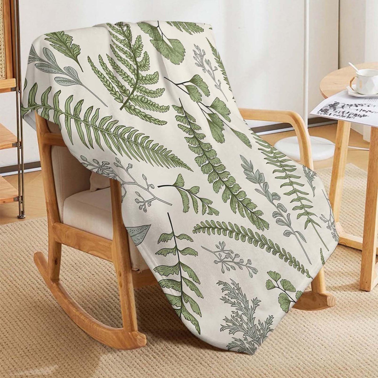 Throw Blanket 50x60 Inch,Fern Vintage Herb Leaf Plant Cozy Soft Lightweight Fuzzy Flannel Blanket 60x50 Inch Suitable for Couch Bed Sofa Living Room in All Seasons