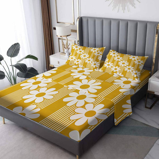 zcsm 70s Groovy Flower Sheets King Sheet Set - Retro Daisy Bed Sheets, Soft Microfiber & Deep Pocket & Wrinkle Free Sheet & Pillowcase Sets, Vintage Floral Bedding for Bedroom Decor