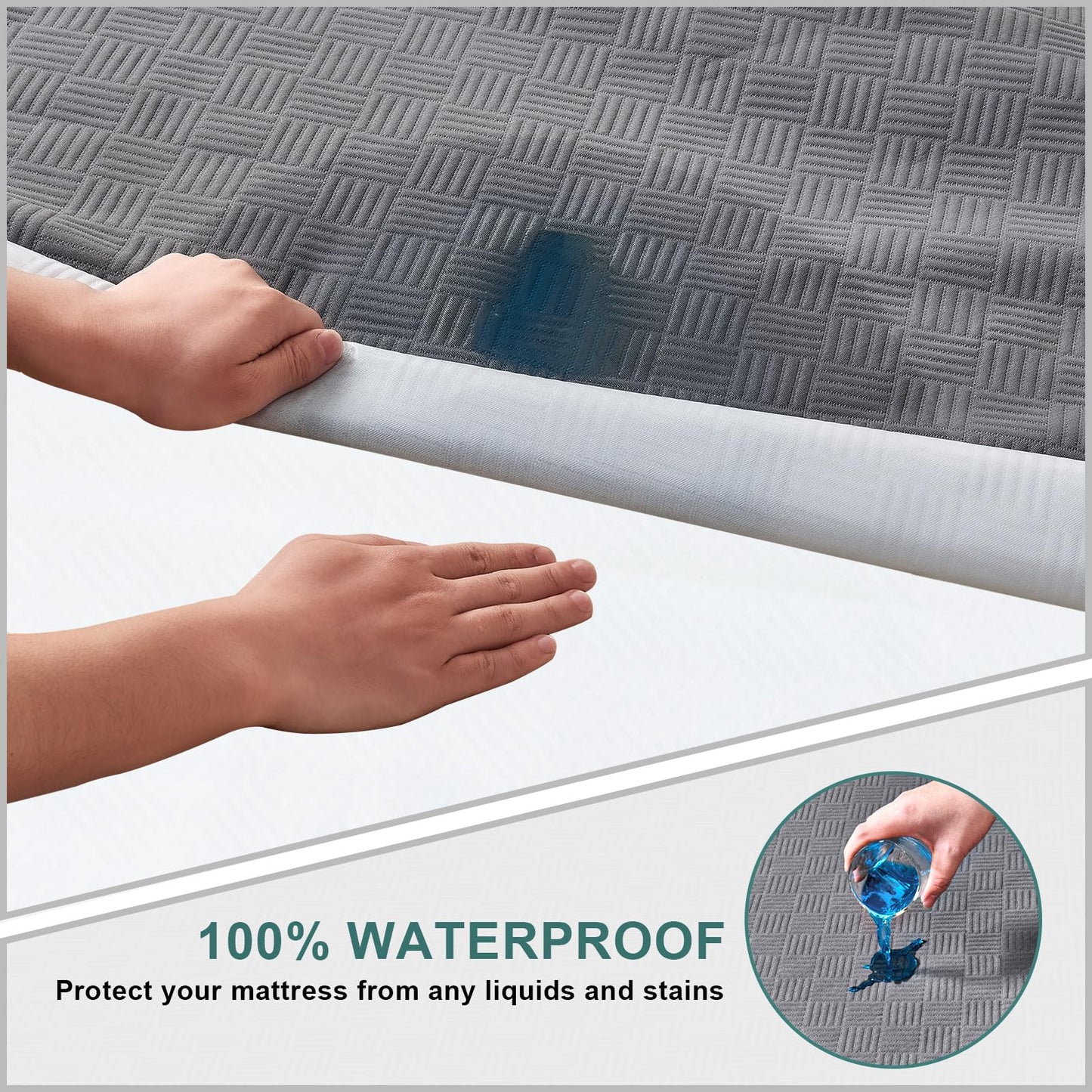 Inooro Queen Size Waterproof Mattress Protector, Breathable Bed Cover with 6 to 18 Inch Deep Pocket, Cooling Quiet Fitted Sheet, Noiseless Machine Washable for Home Bedroom Hotel, Gray (60x80 Inches)