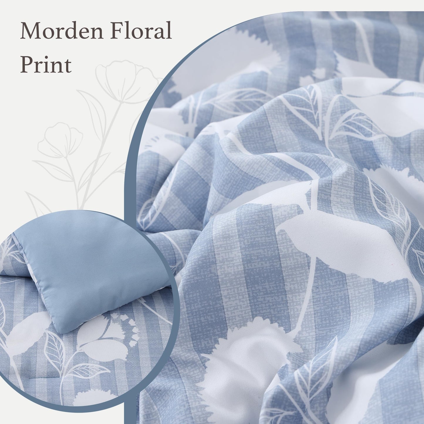 BLOOMHAVEN Queen Comforter Set -7 Pieces Blue Floral Comforter Set for All Seasons, Bed in a Bag Queen with Botanical Flowers Comforter, Sheets, Pillowcases & Shams