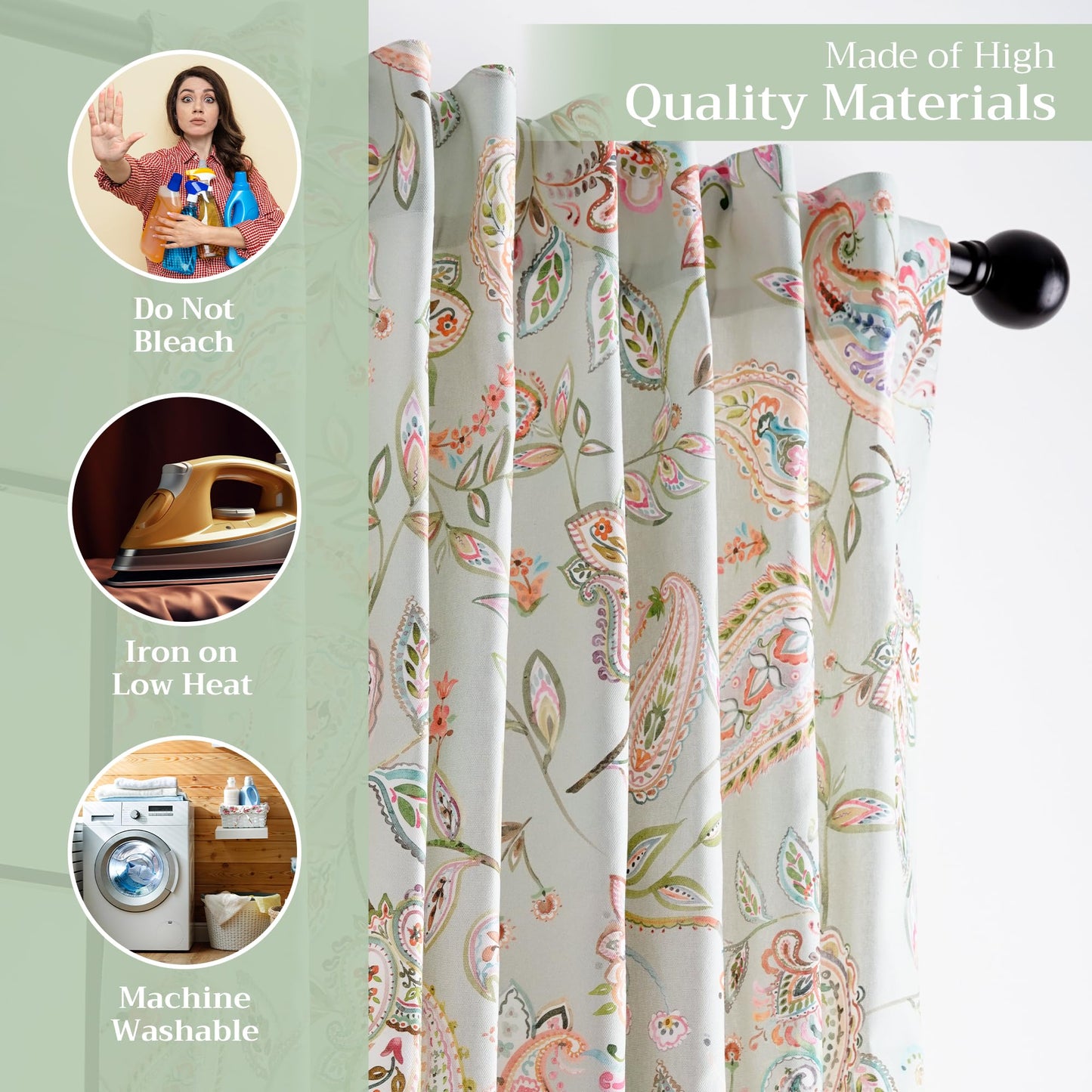 Maison d' Hermine Curtains for Living Room 100% Cotton 96 inch Length One Panel Light Filtering Curtains for Windows with Rod and Loop Pockets Spring Summer (Ramage - Multi, 50" W x 96" L)