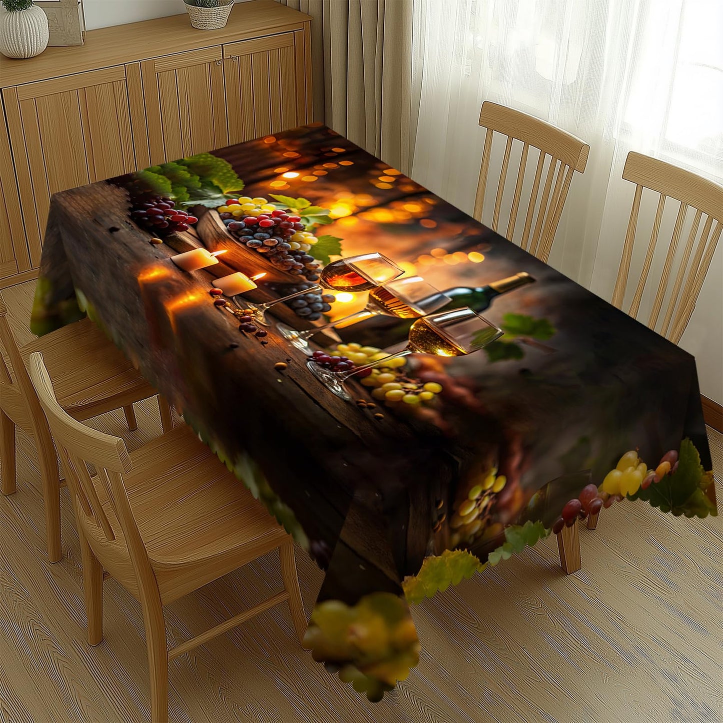 LORCARVIS Elegant Wine Glasses and Bottles Tablecloths Winery Farmhouse Polyester Rectangle Table Cloth Washable Seasonal Tabletop for Kitchen Dinning Party Outdoor Picnic 54 x 72 Inch Tablecloths