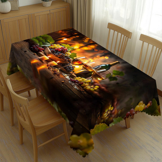 LORCARVIS Elegant Wine Glasses and Bottles Tablecloths Winery Farmhouse Polyester Rectangle Table Cloth Washable Seasonal Tabletop for Kitchen Dinning Party Outdoor Picnic 54 x 72 Inch Tablecloths