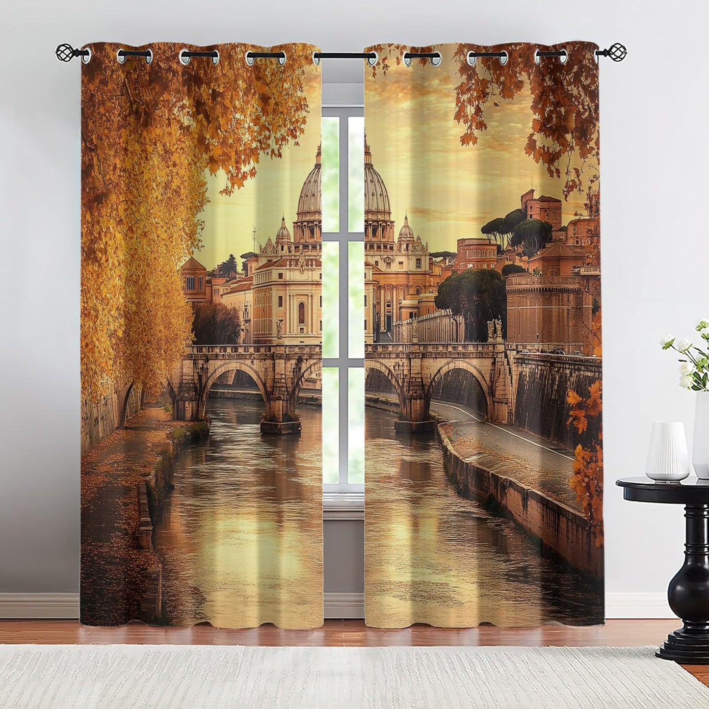 XAFIAUR Castle Blackout Curtains Autumn City View Darkening Grommet Window Drapes European Architecture Print Decor Curtains Apartment Bedroom Living Room 2 Panel Set, 26" W x 63" L x2