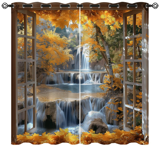 Landscape Blackout Curtains for Girls Boys Teens Home Decor, Nature 3D Autumn Fall Forest Maples Grommet Thermal Insulated Drapes Darkening Window Curtain for Bedroom Living Room, 84 x 84 Inch