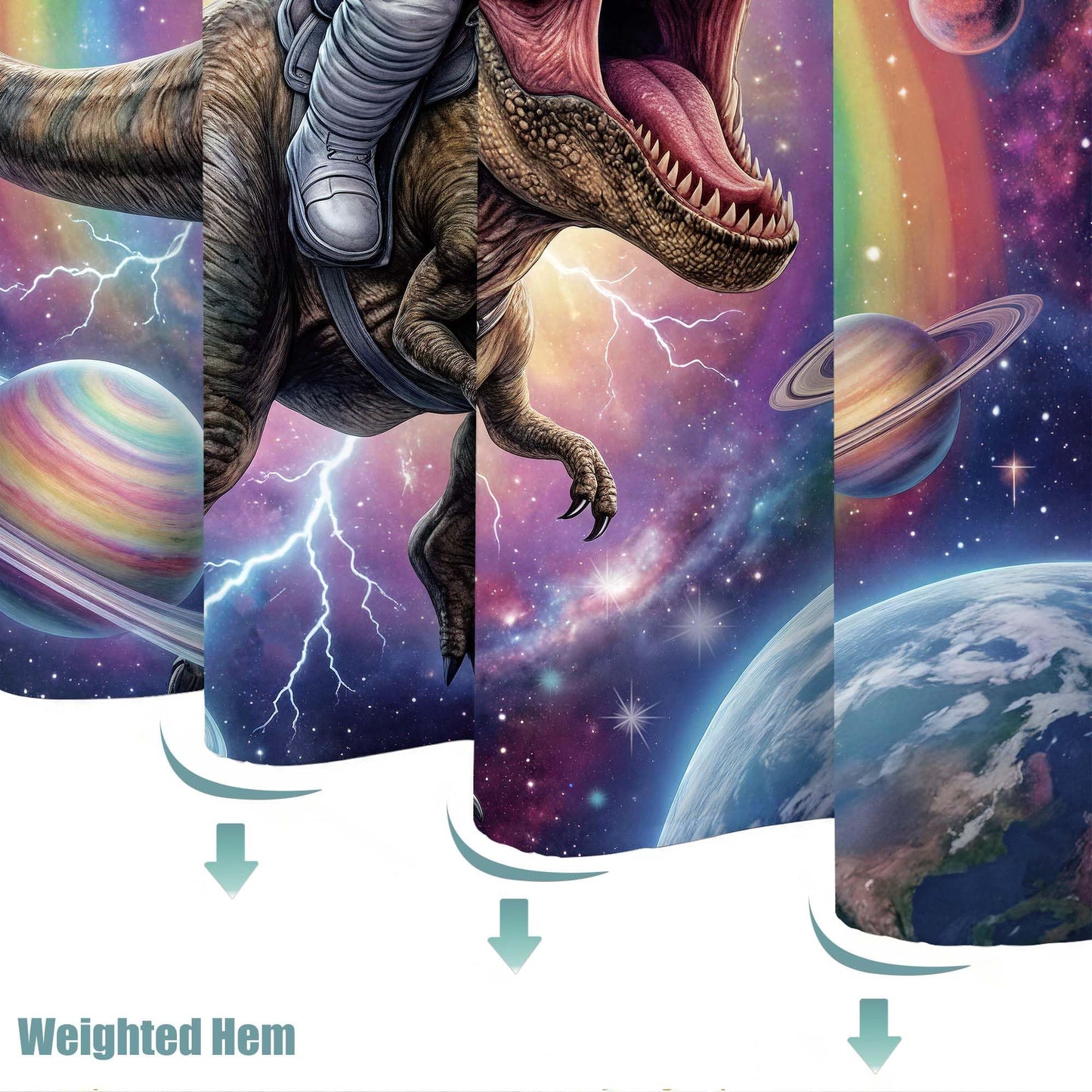 Lifeel Funny Cat Dinosaur Shower Curtain, Rainbow Laser Space Galaxy UFO Lightning Cool Meme Bath Curtain Set with Hooks Waterproof and Washable, 72 x 72 Inches