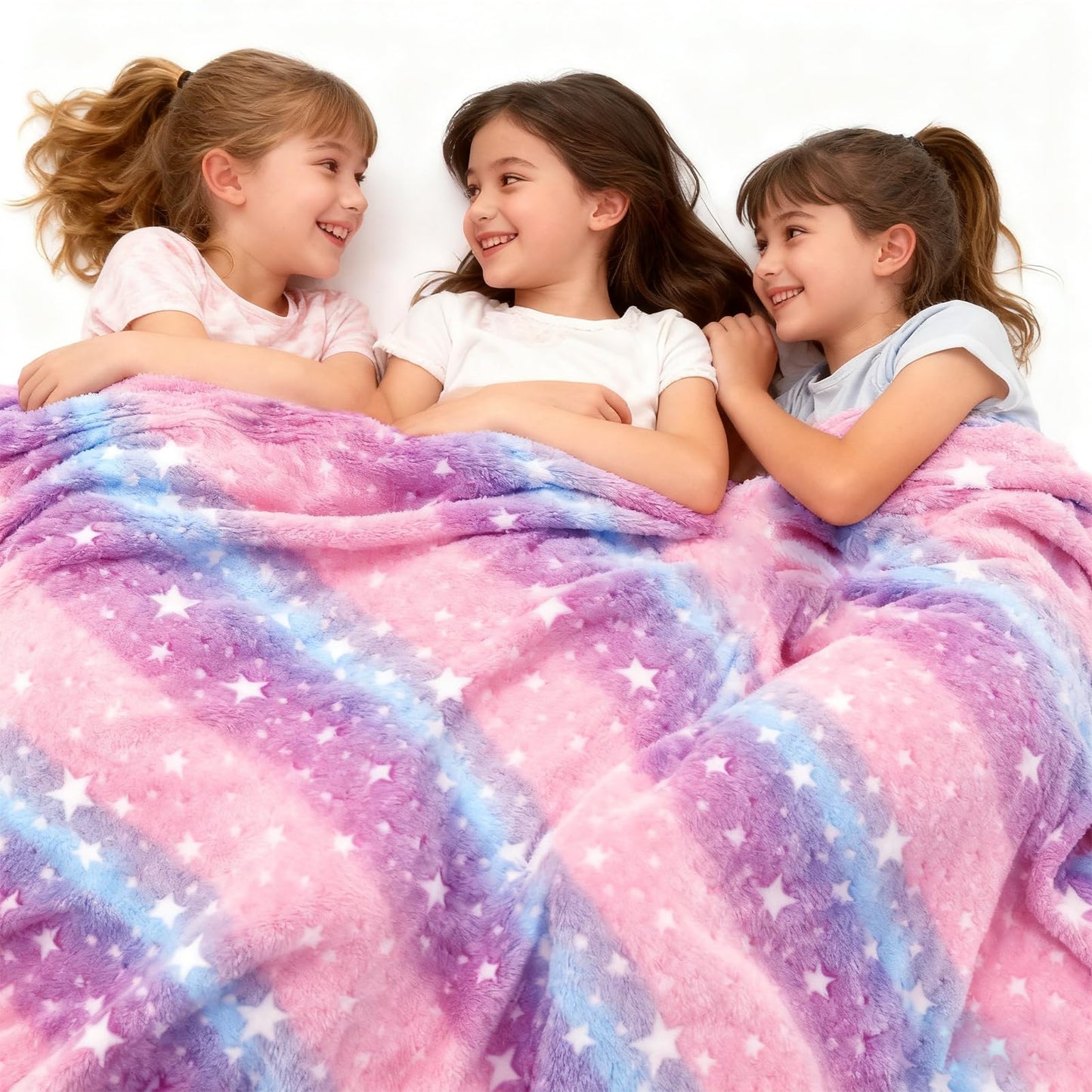 Wokuaile 6 Pcs Sleepover Party Supplies for Girl, Glow in The Dark Fleece Blankets Kids Warm Flannel Blanket for Teenager Bed Travel SPA Movie Party, Star, 40"x60"